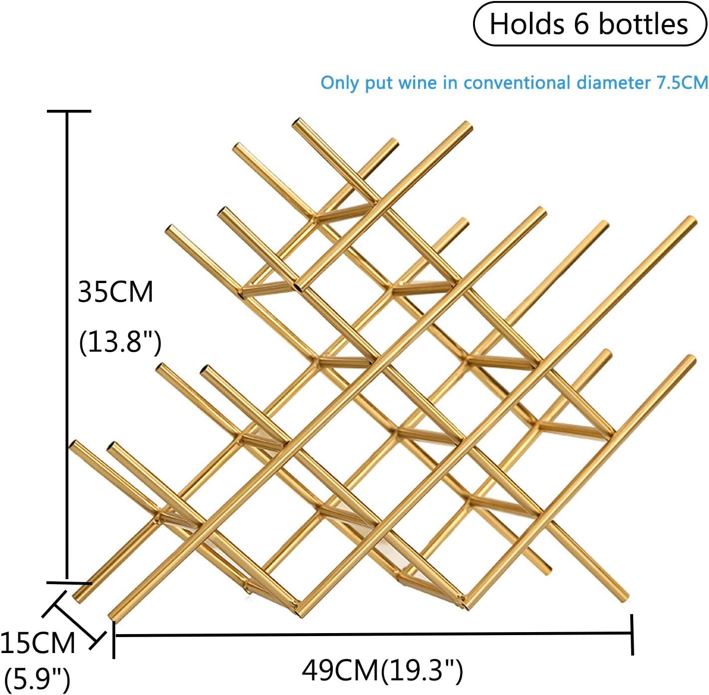 Countertop Wine Rack for 6 Bottles Golden Metal Design