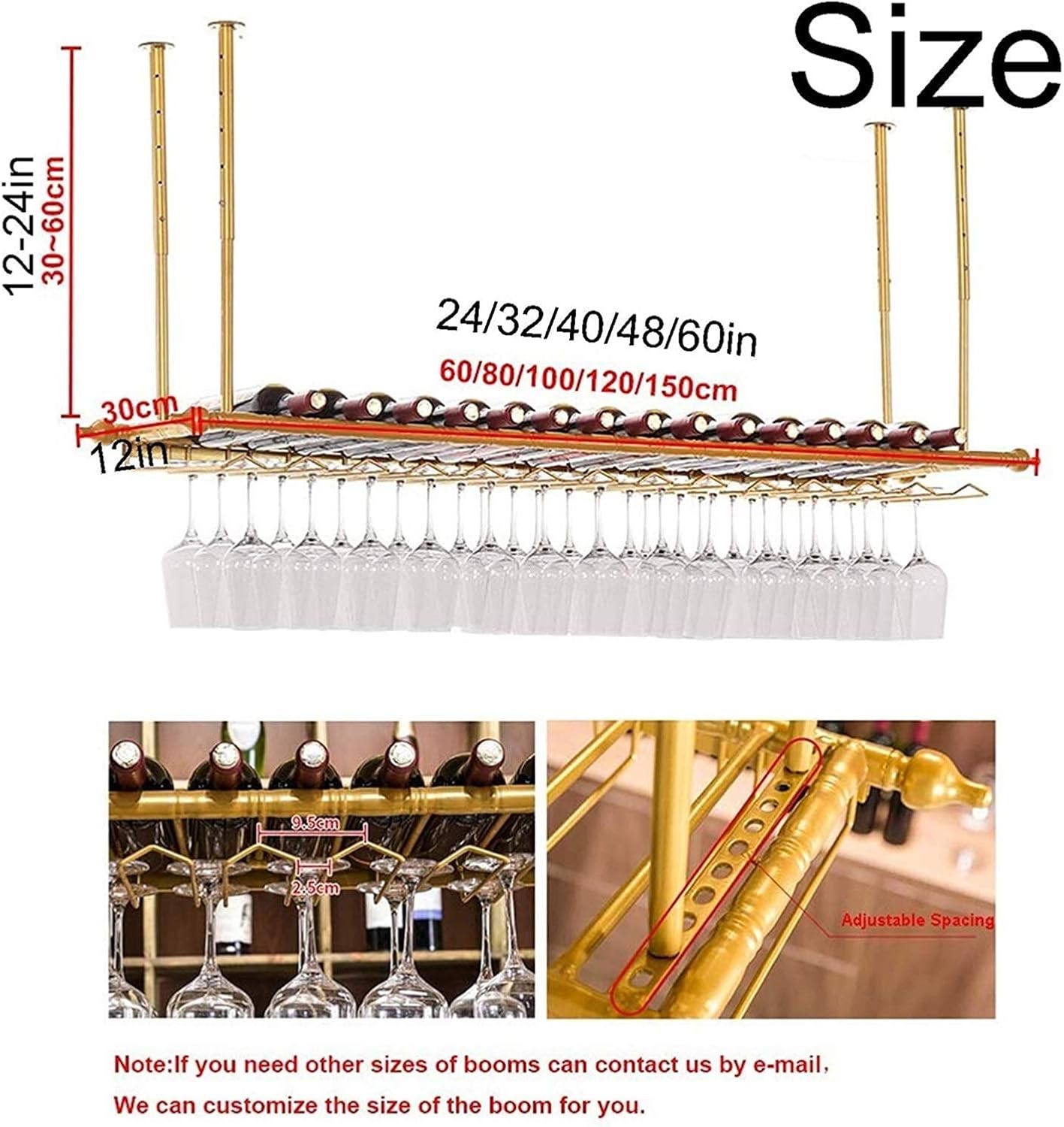 Ceiling Hanging Wine Rack with Glass Holder 40In