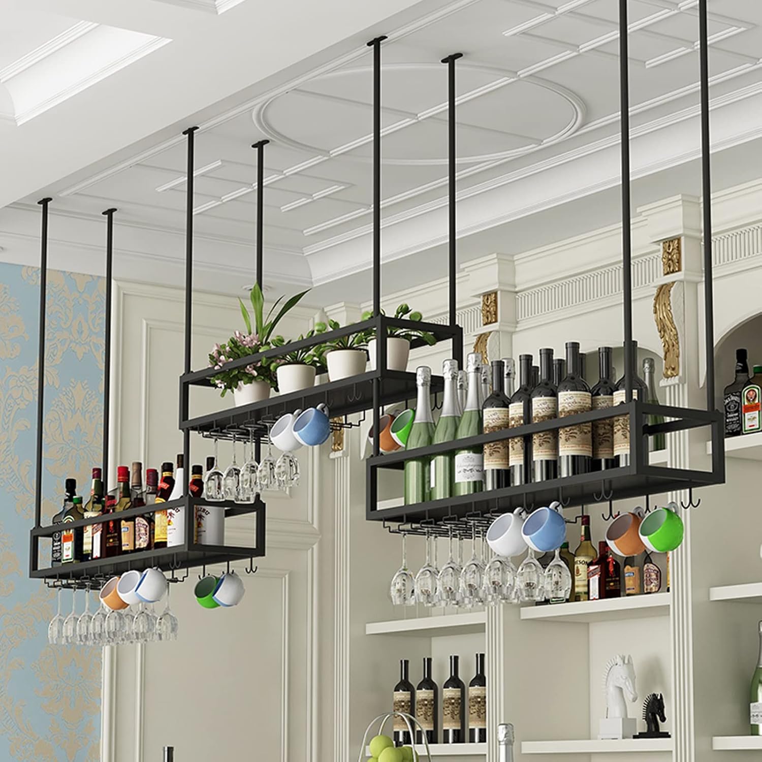 DASHADAO Hanging Wine Glass Rack - Black Stemware Holder