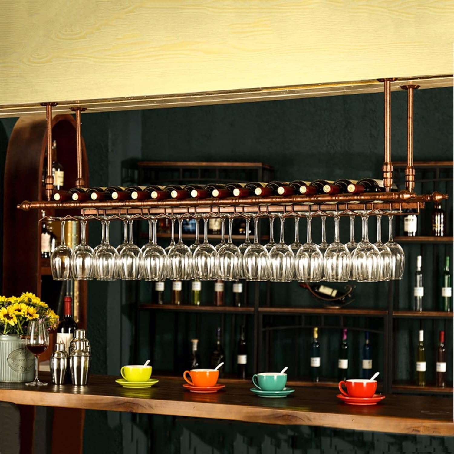Suuim Metal Wine Rack with Stemware Holder