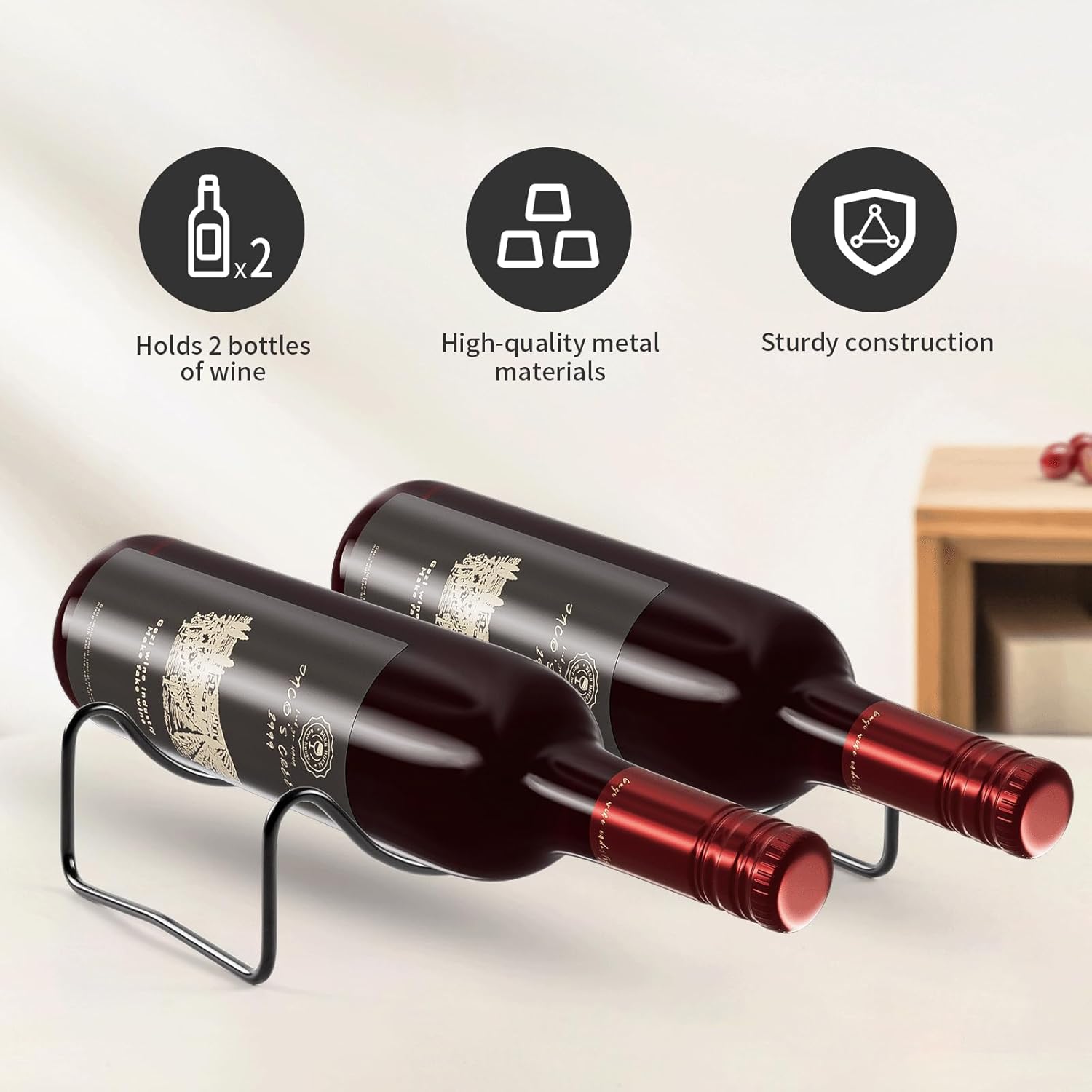 TONLEA 2-Bottle Wine Rack Metal Holder Black