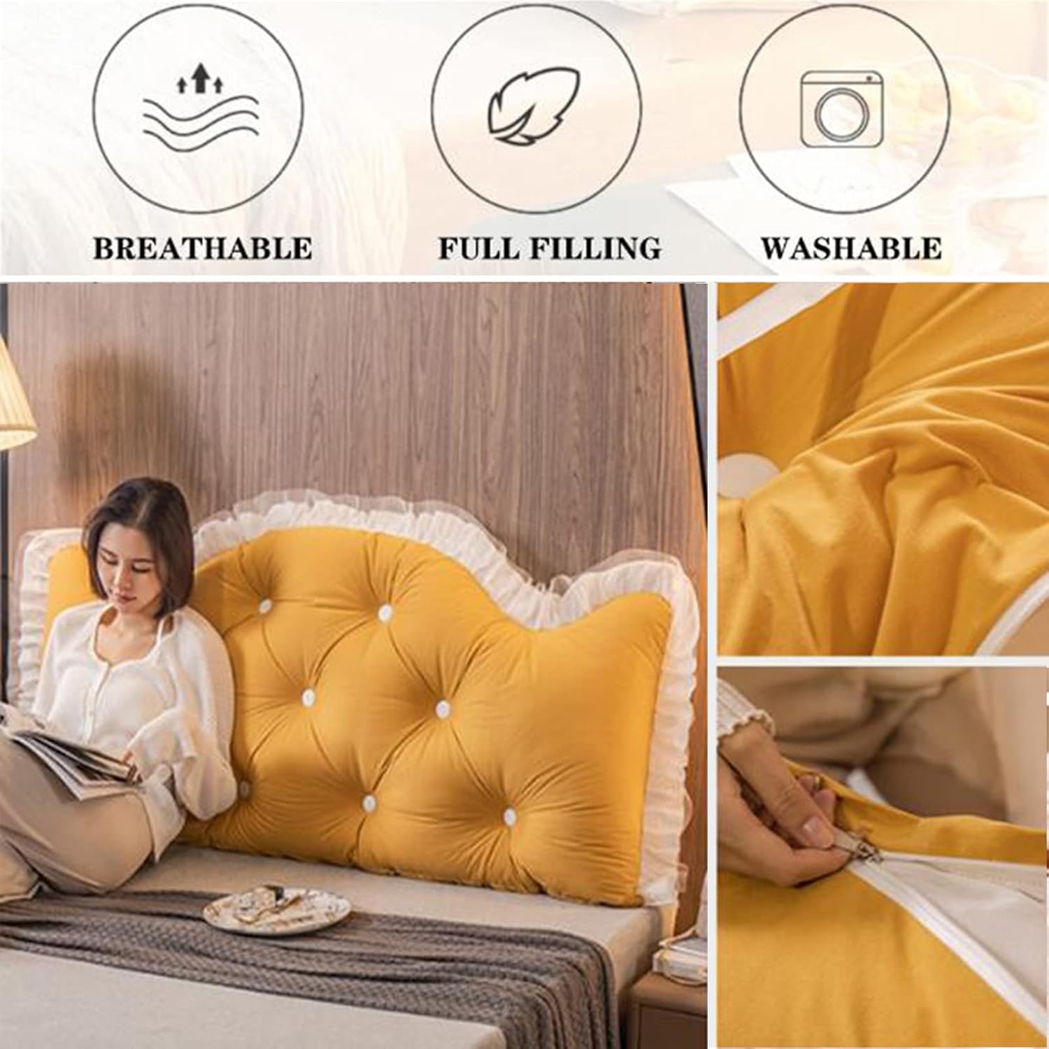 ZZYK Headboard Pillow Full King Queen Twin Yellow 70180cm