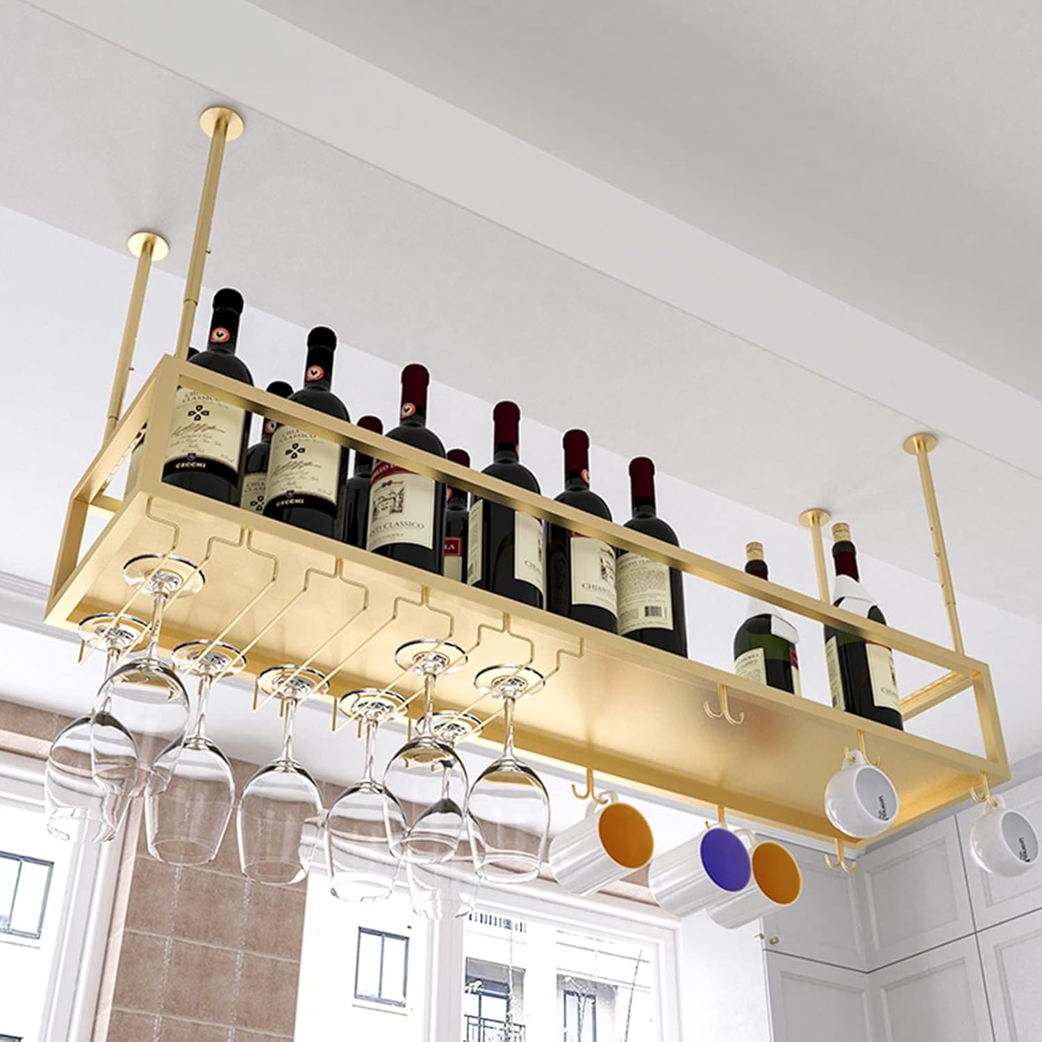 Gold Hanging Wine Glass Holder with Adjustable Arm