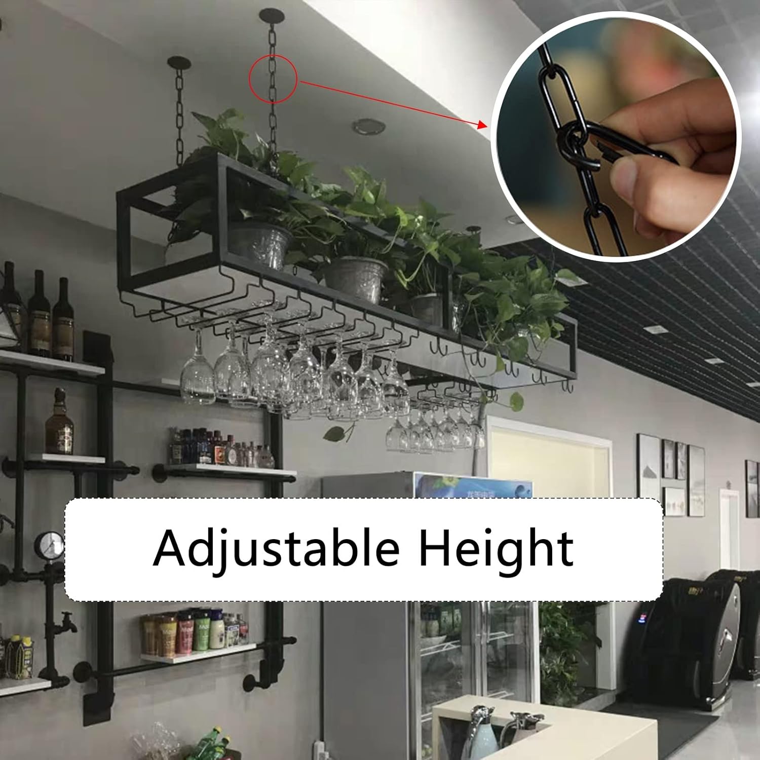 Suuim Adjustable Wine Rack Holder with Glasses Storage