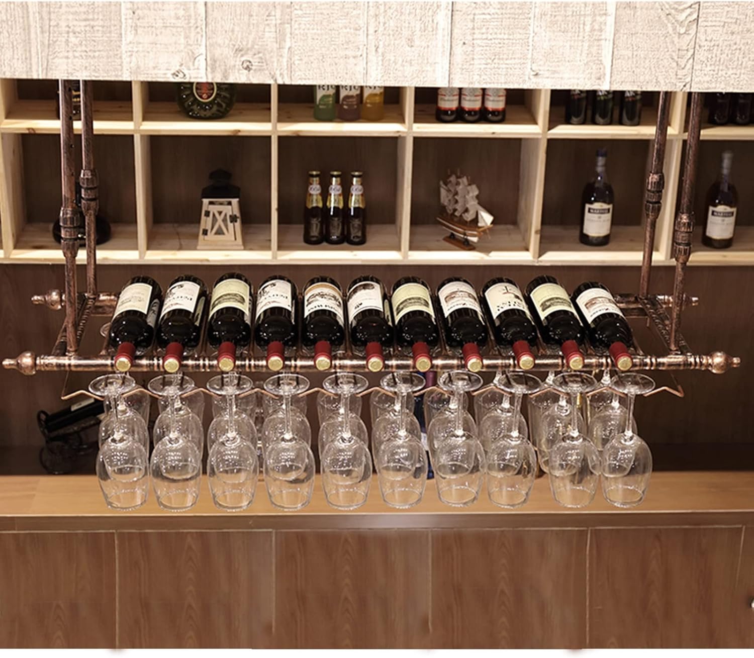 LASEVE Vintage Wine Rack with Adjustable Hanger