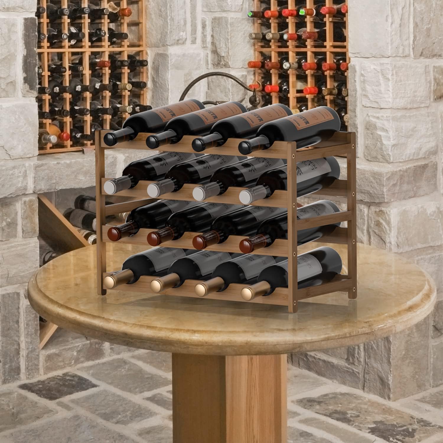 Ruichang 4-Tier Bamboo Wine Rack - 16 Bottle Capacity