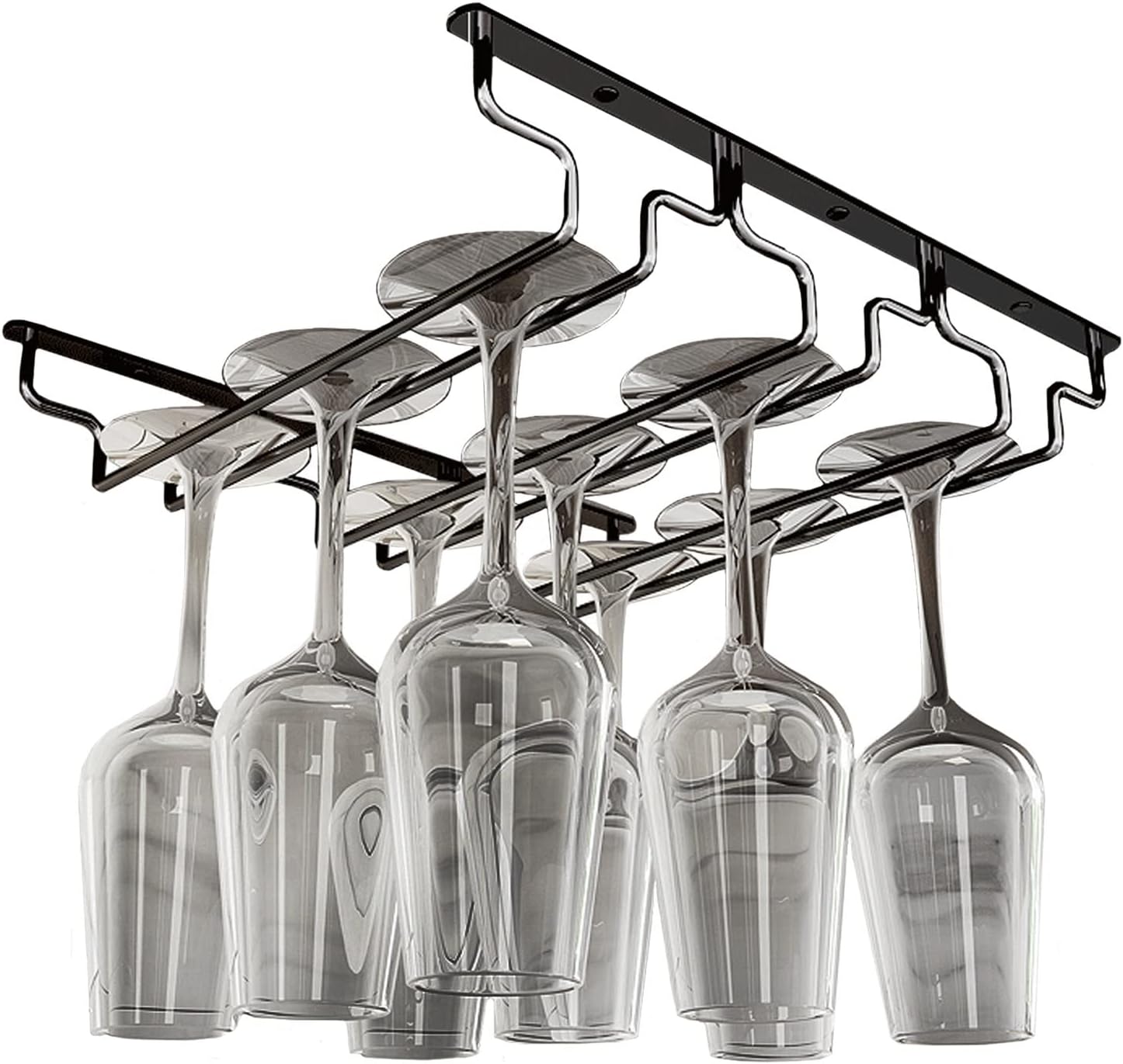Hanging Wine Glass Rack Black 5 Slots - Durable Stemware Holder