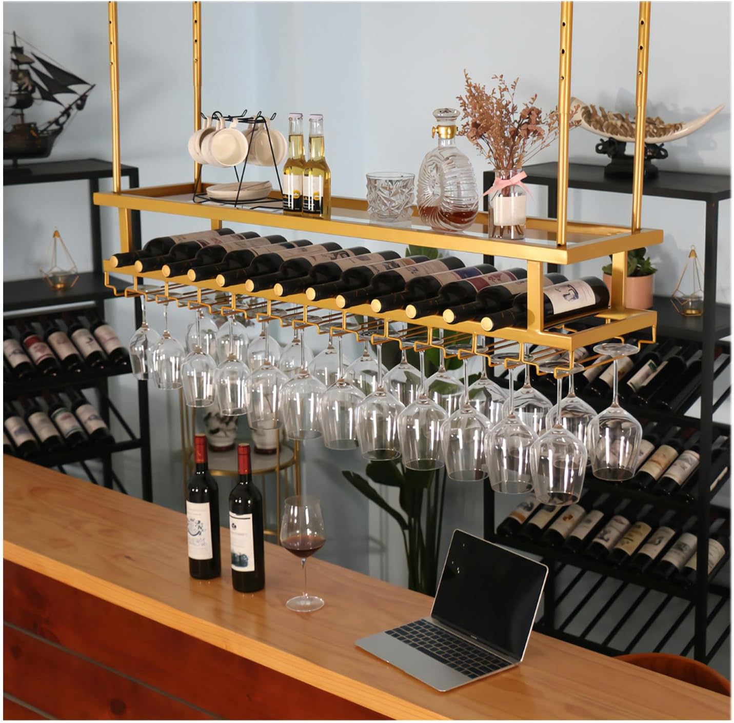 LIGUOYI Adjustable 3-Layer Wine Glass Hanger 1