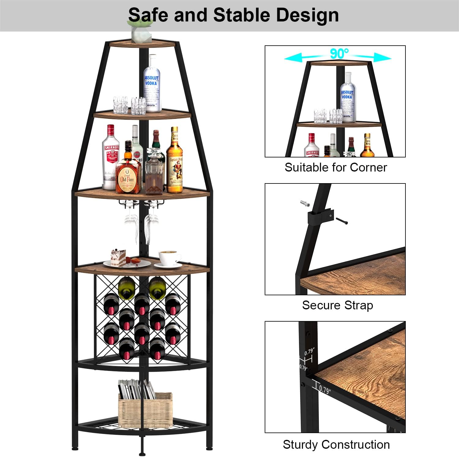 Espelism 5-Tier Corner Wine Rack with LED Light 1