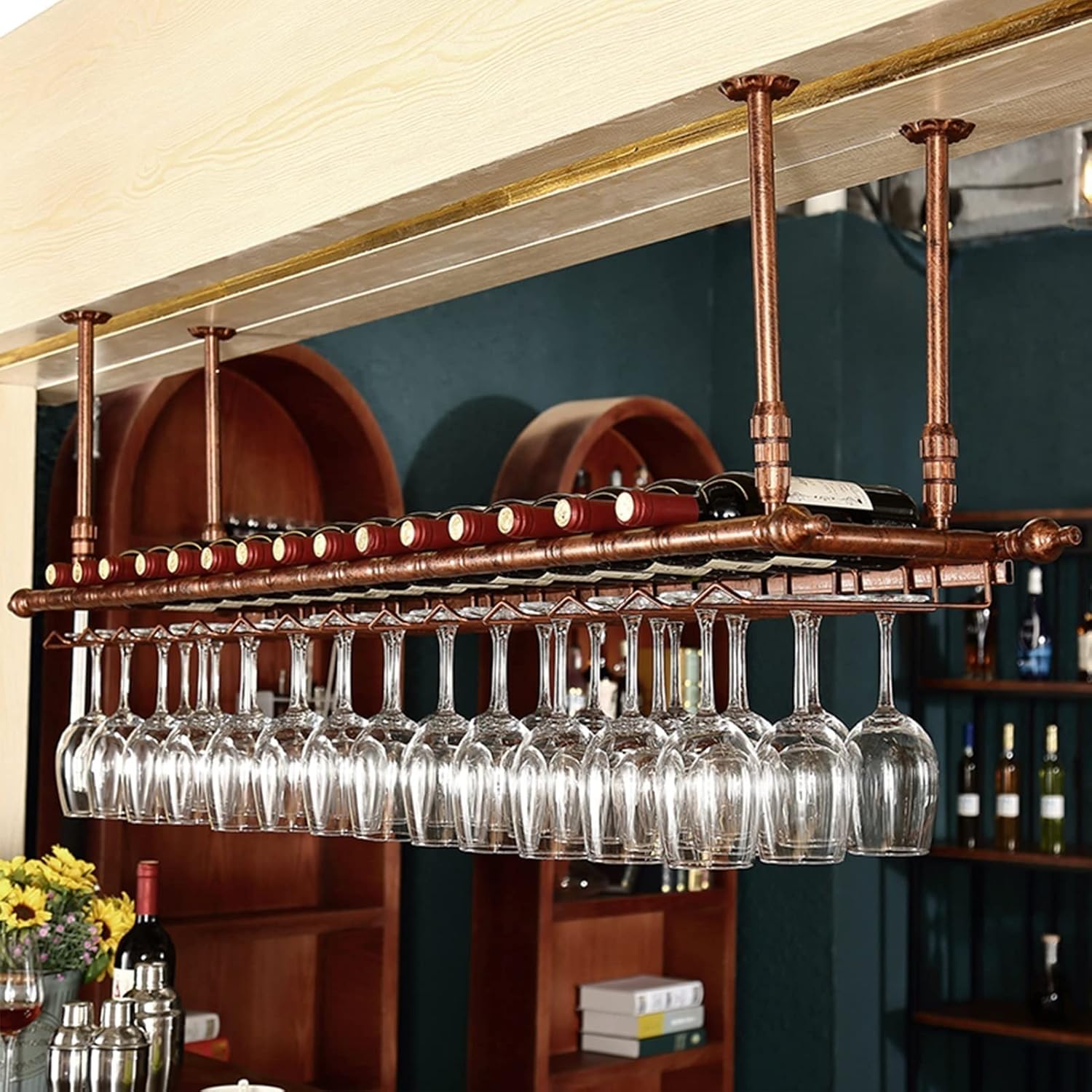 Suuim Metal Wine Rack with Stemware Holder