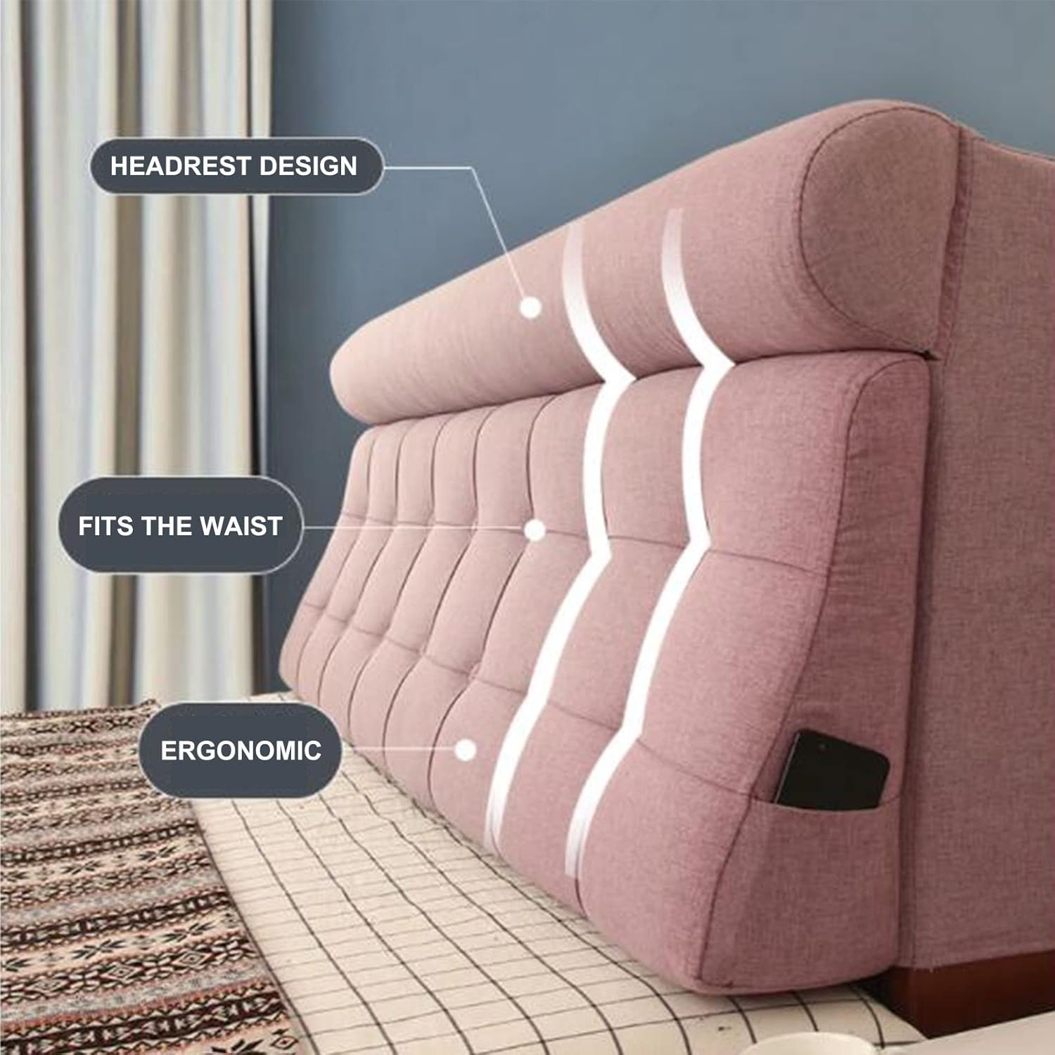 ZZYK Upholstered Headboard Cushion Washable Linen Bed Backrest