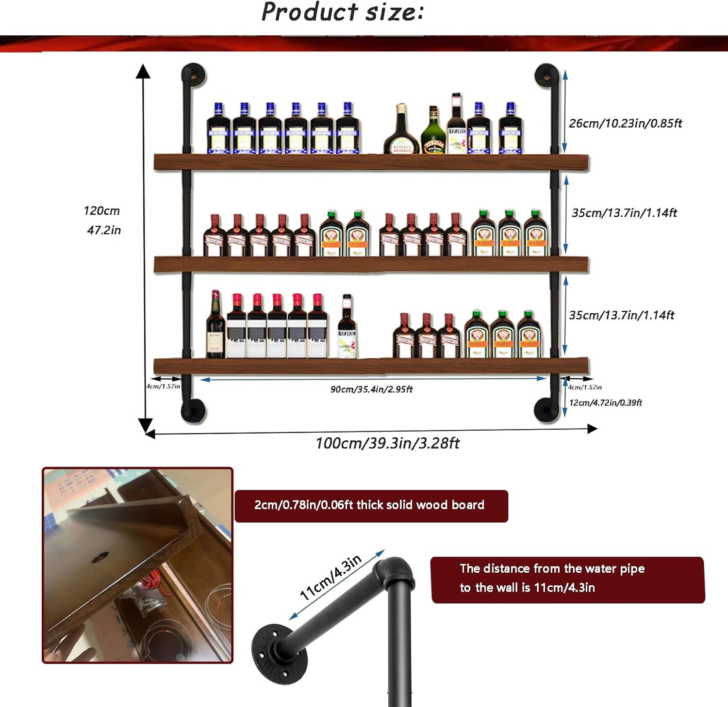 Dawselod 397in Wall Mounted Wine Rack with LED Light