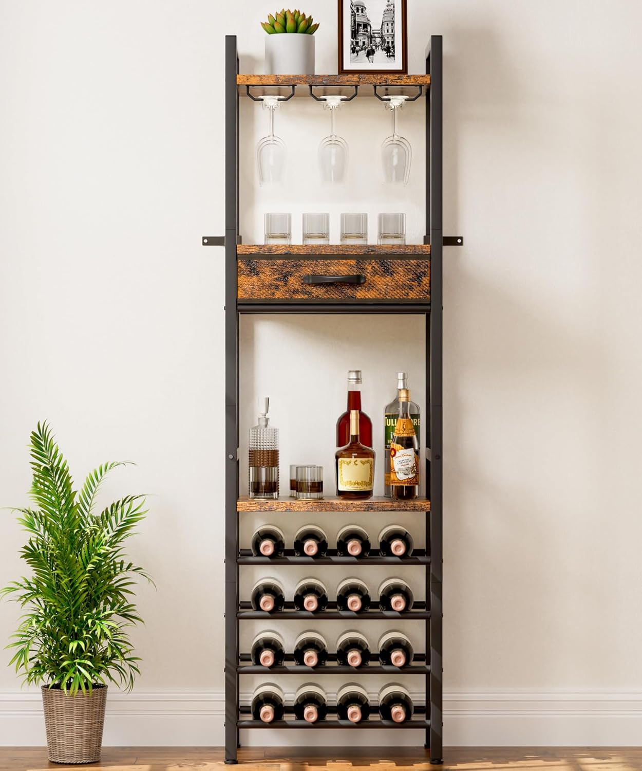 Vilaxing Freestanding Wine Rack with Storage Drawer