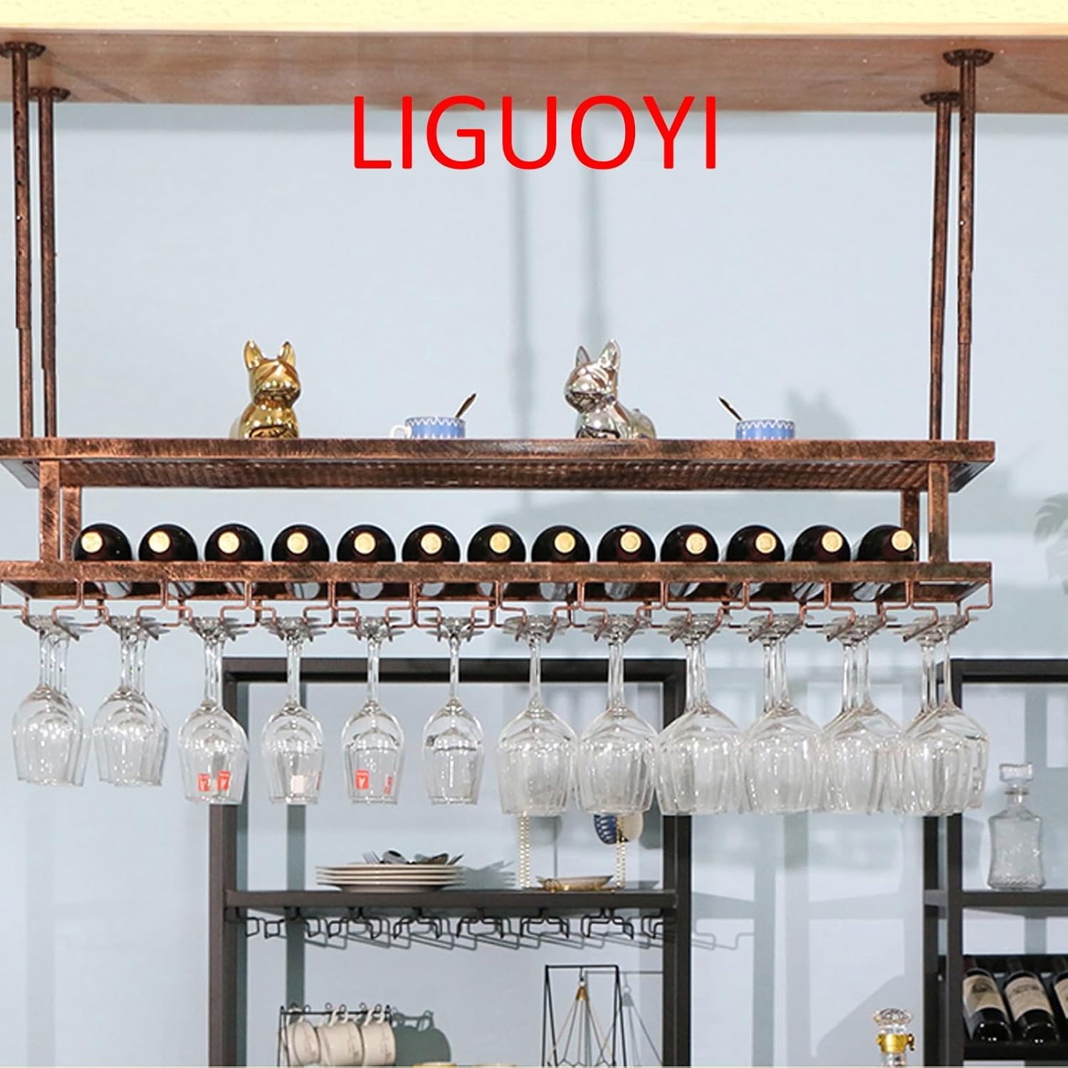 Adjustable Ceiling Wine Glass Holder with 3-Tier Design