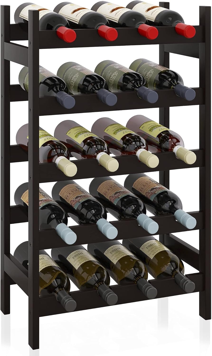 SMIBUY 5-Tier Bamboo Wine Rack 20 Bottles Display Storage
