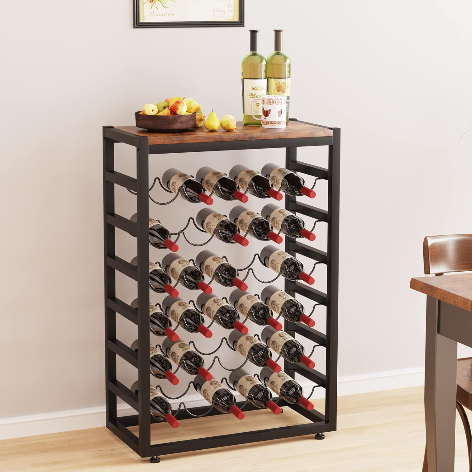 Dripex 30 Bottle Freestanding Wine Rack with Wooden Table Top