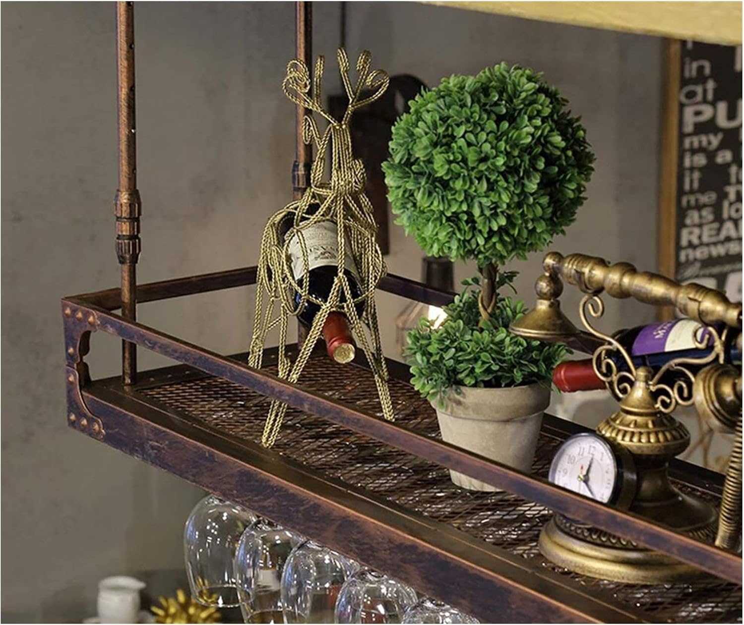 Suuim Hanging Wine Rack with Glass Holder and Shelf 1