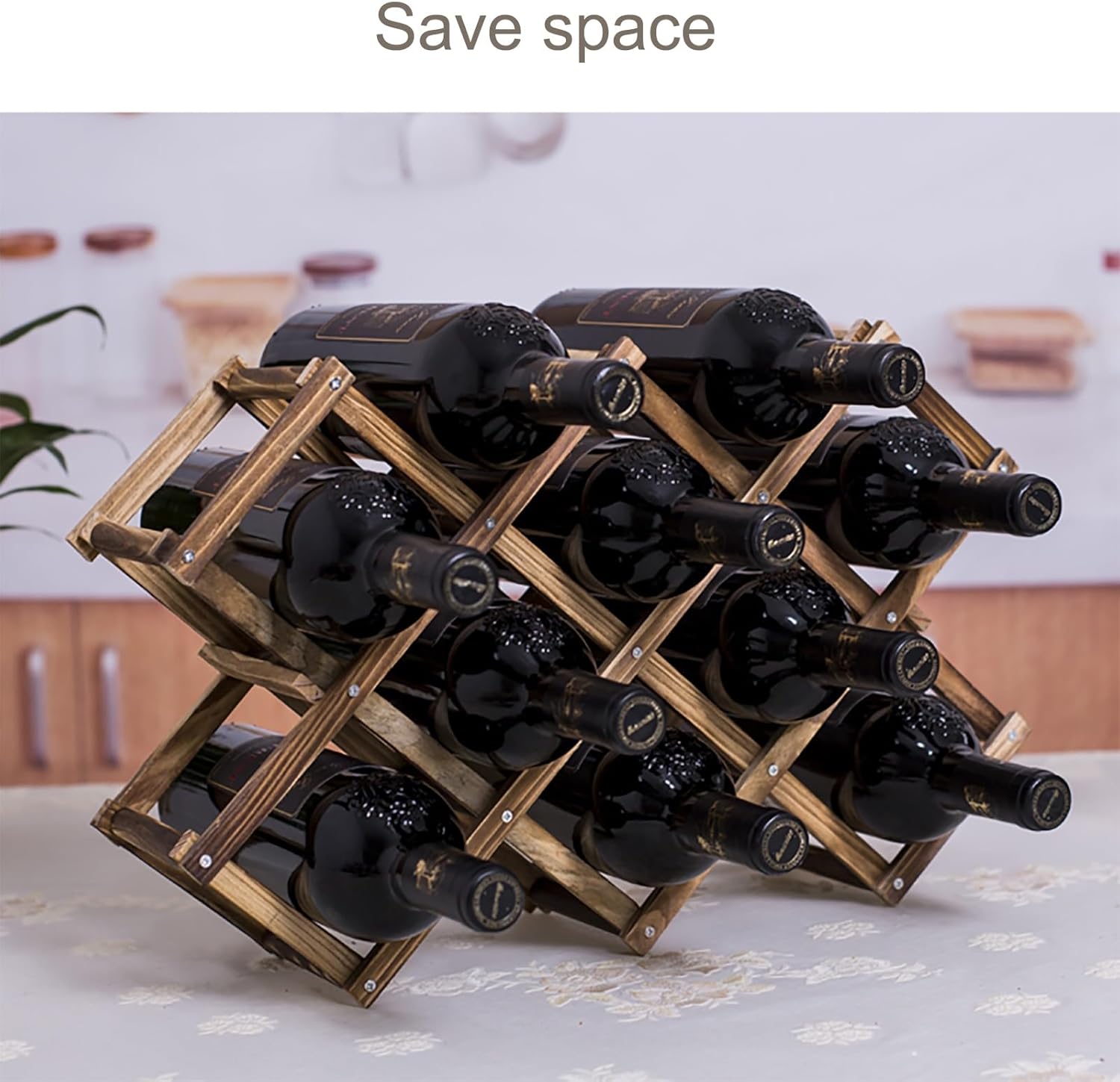 NALoRa Foldable Wood Wine Rack with 10 Bottle Capacity