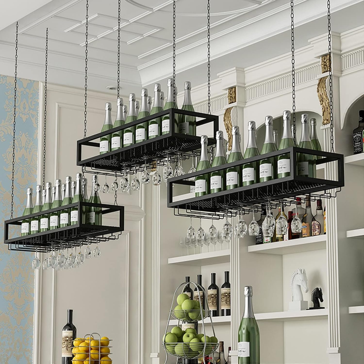 Ceiling Hanging Wine Rack with Adjustable Height