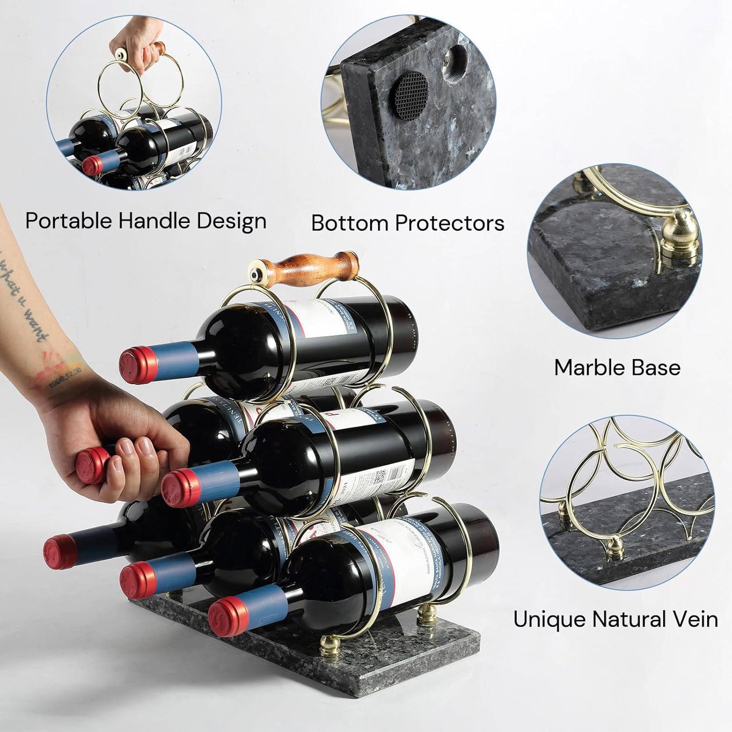 BCS 6-Bottle Marble Wine Rack - Blue Pearl