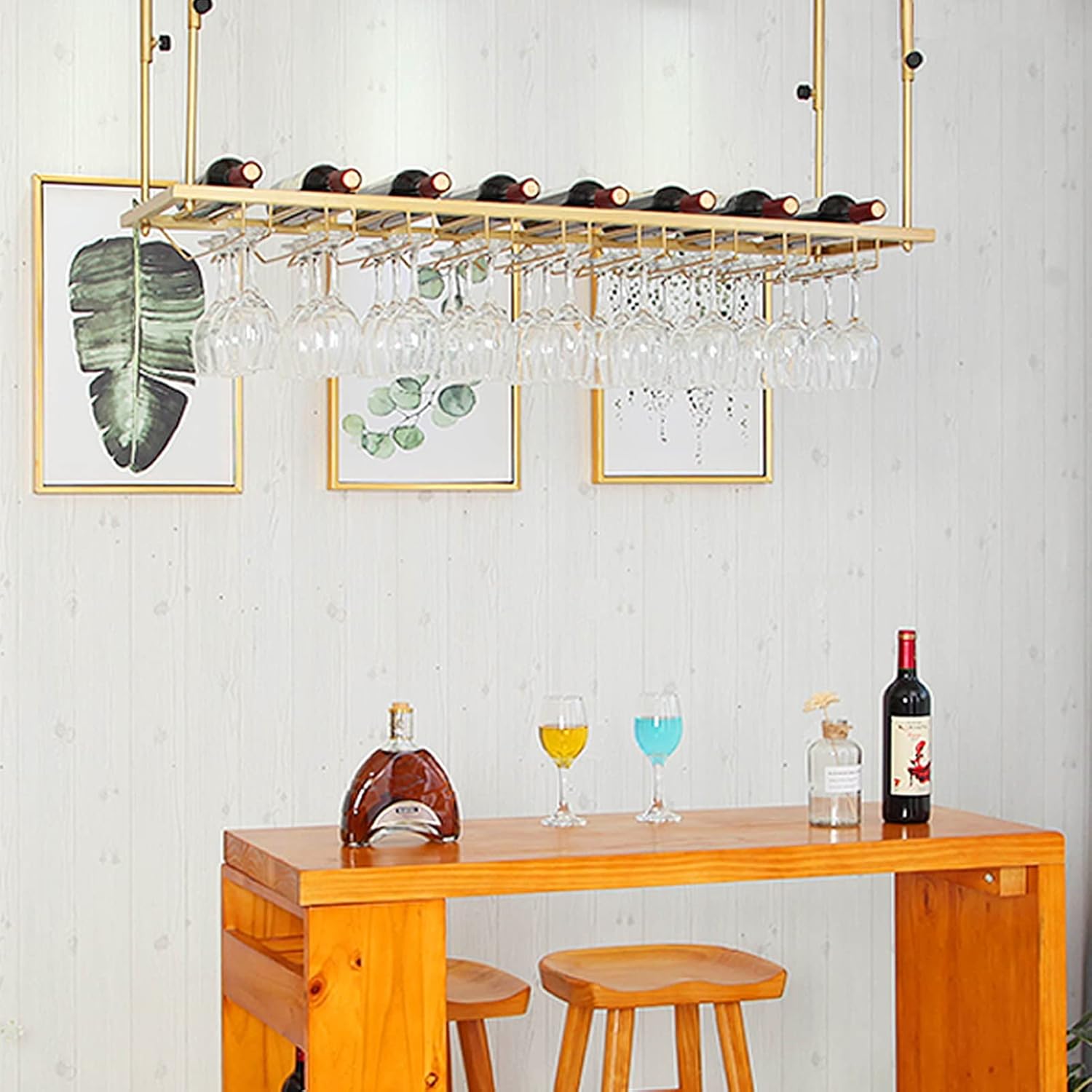 Sturdy Iron Wine Rack with Adjustable Holder and Decorative Shelf