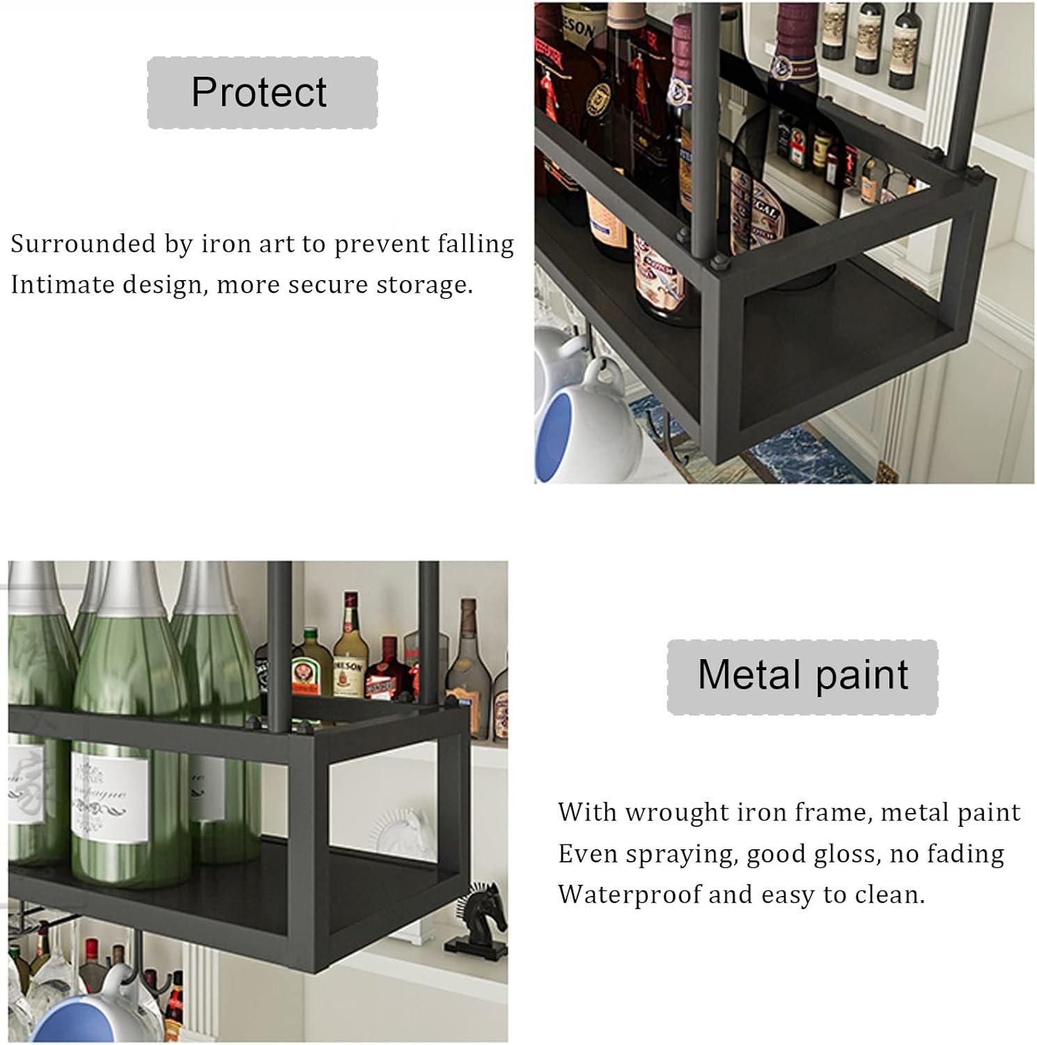 DASHADAO Hanging Wine Glass Rack - Black Stemware Holder