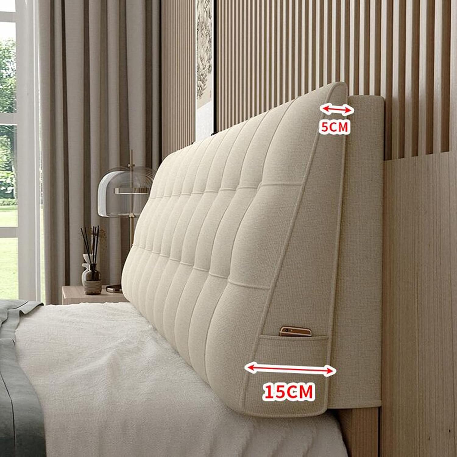 ZZYK Headboard Reading Pillow with Plaid Cover