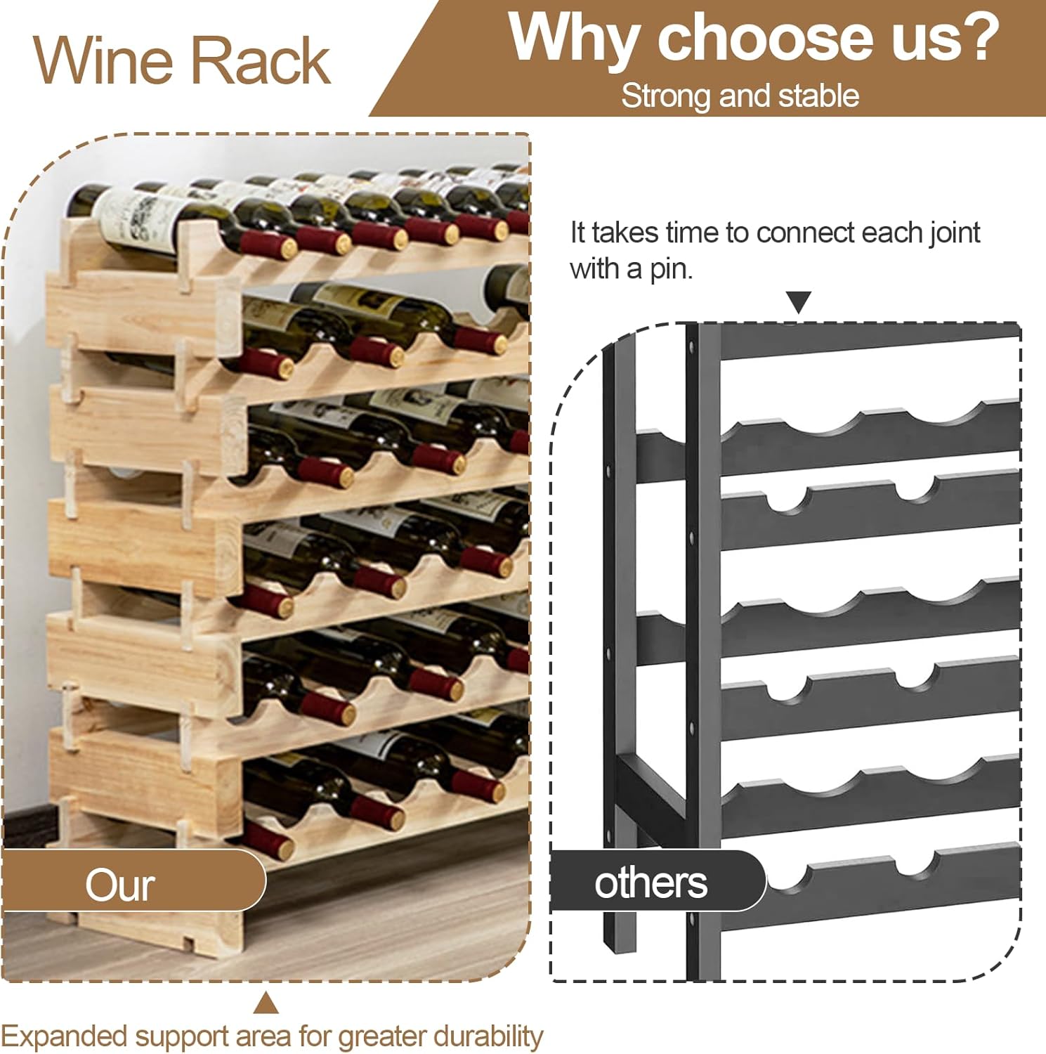 MJiot 24-Bottle Modular Bamboo Wine Rack