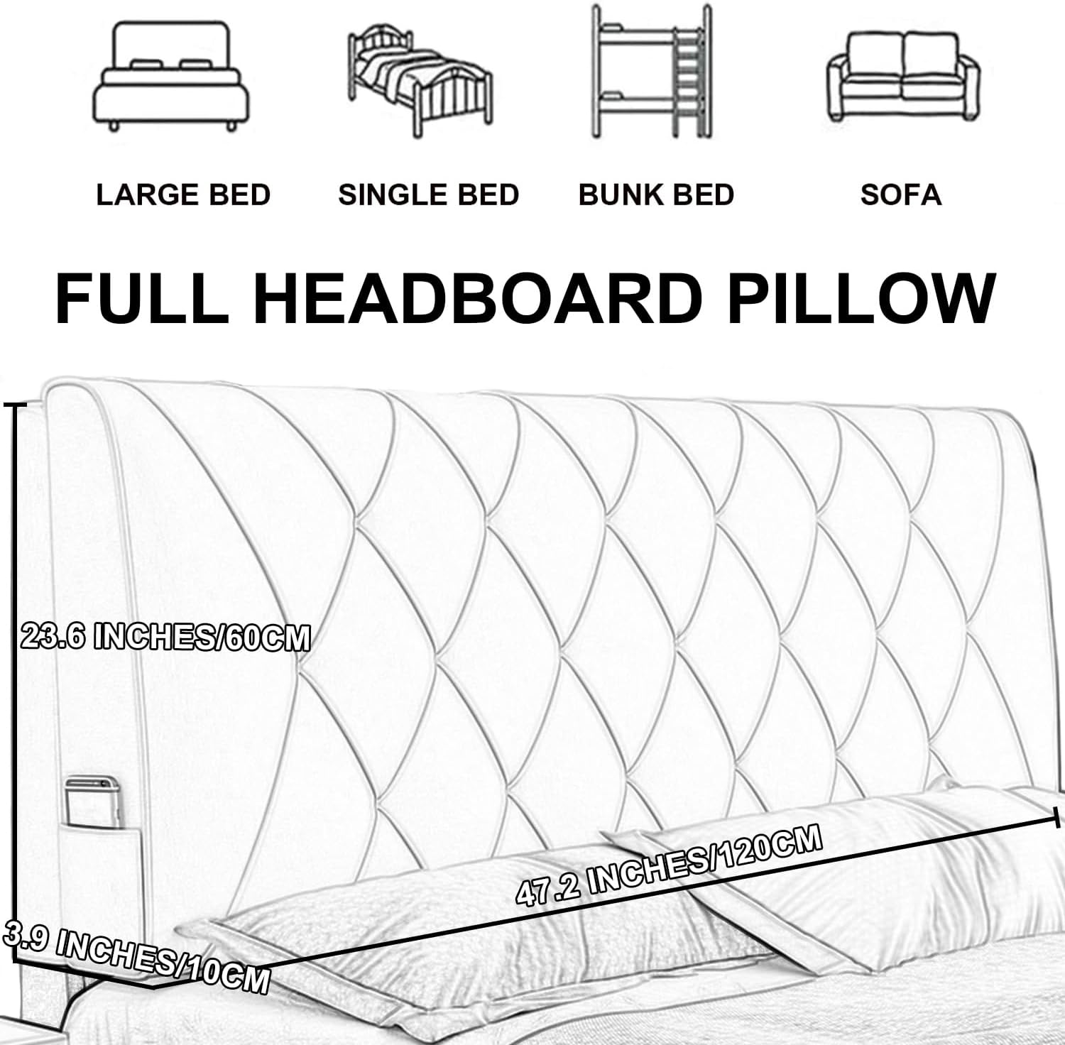 ZZYK Pink Fleece Headboard Cushion with Straps 47