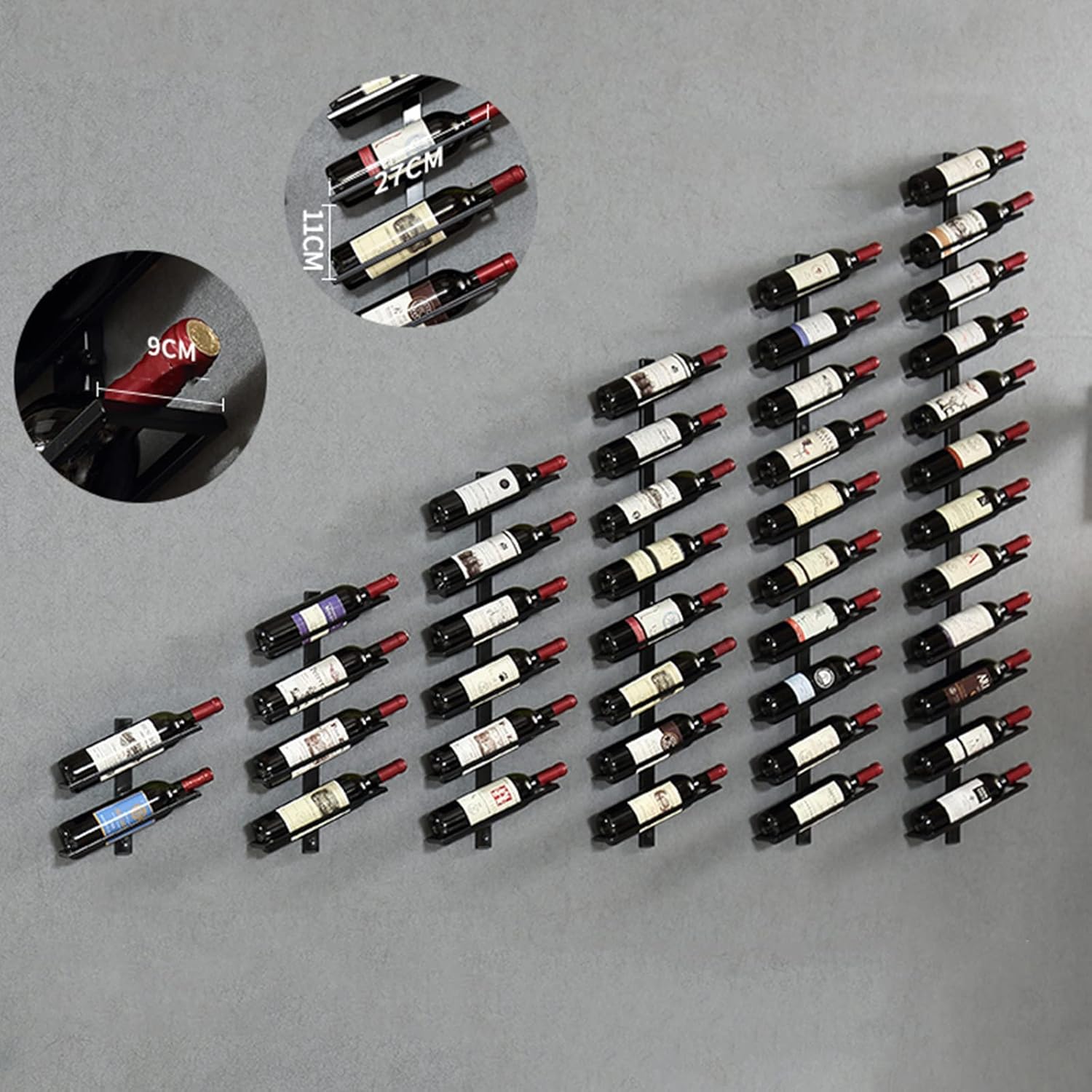 Modern Wall-Mounted Wine Rack with 2 Bottles Black
