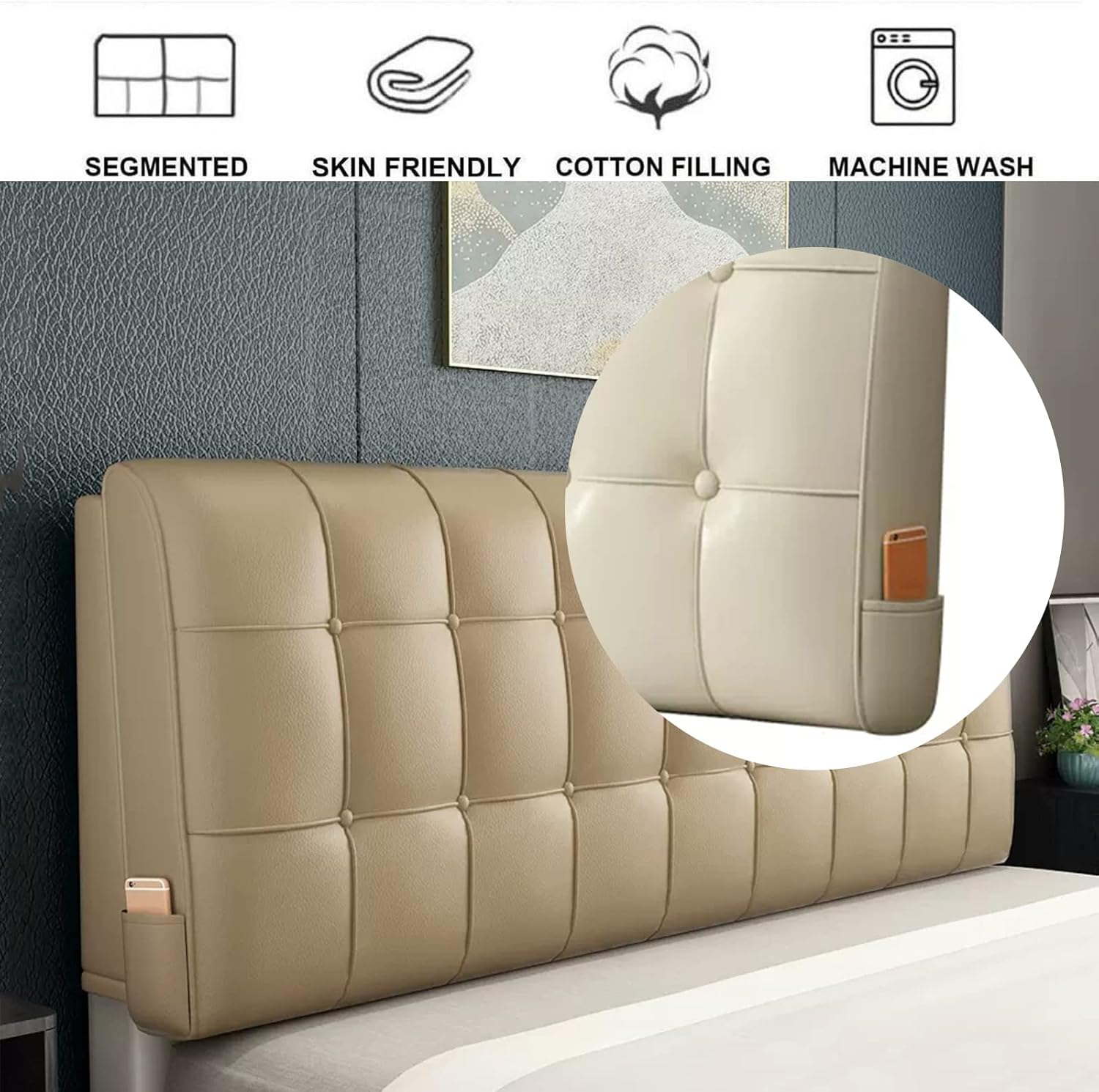 Leather Headboard Pillow King Size for Home Bedroom