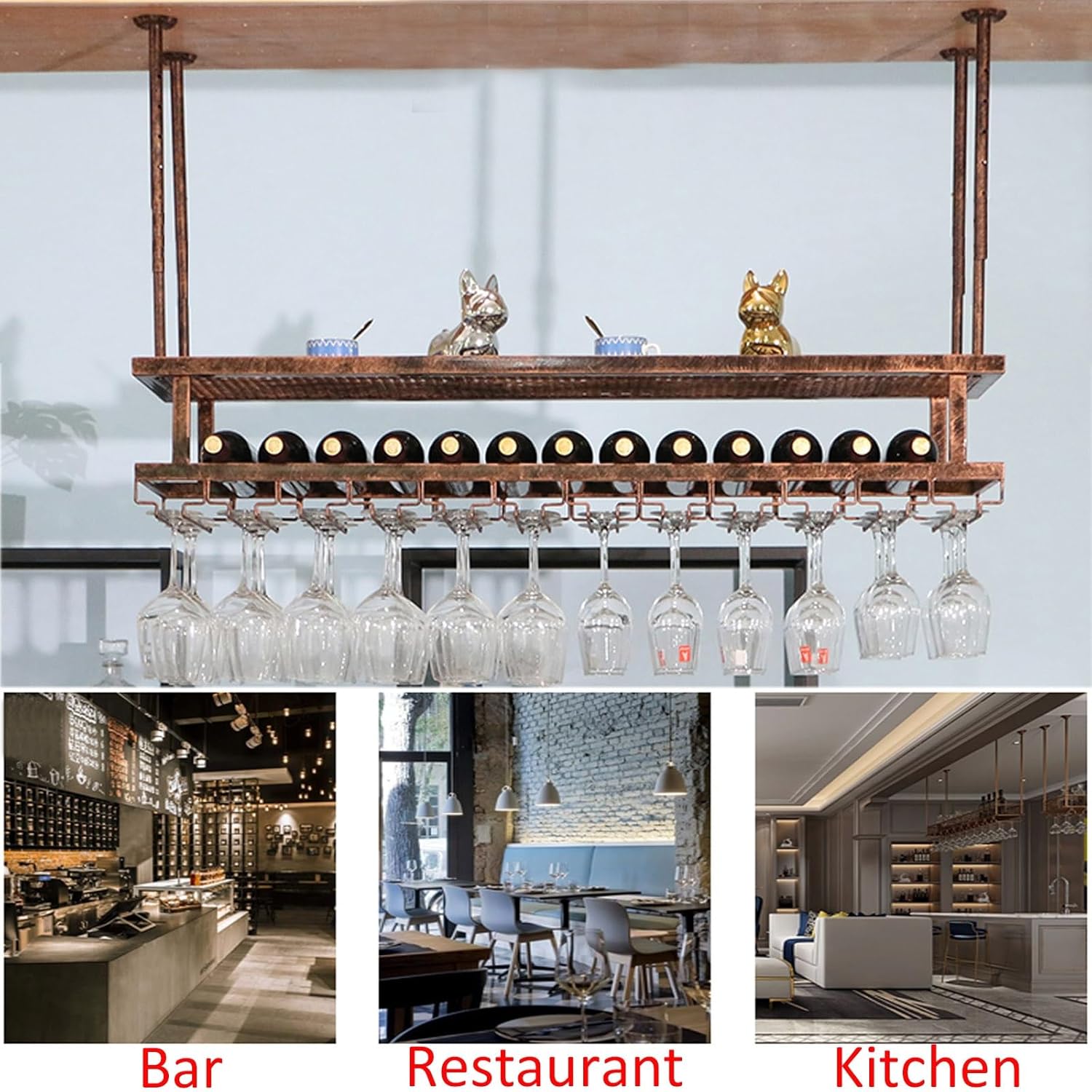 Adjustable Ceiling Wine Glass Holder with 3-Tier Design