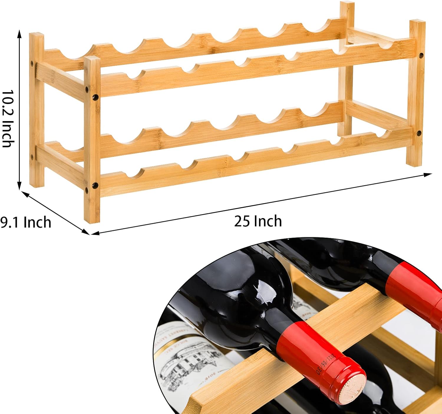 Nicunom 2-Tier Bamboo Wine Rack with 12 Bottles