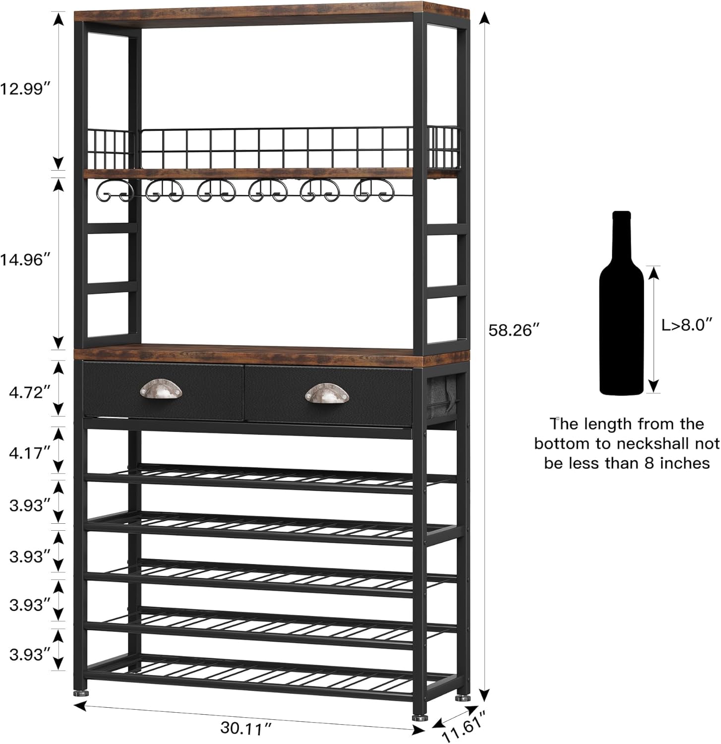 Homeiju 6-Tier Freestanding Wine Cabinet with Drawer and Storage