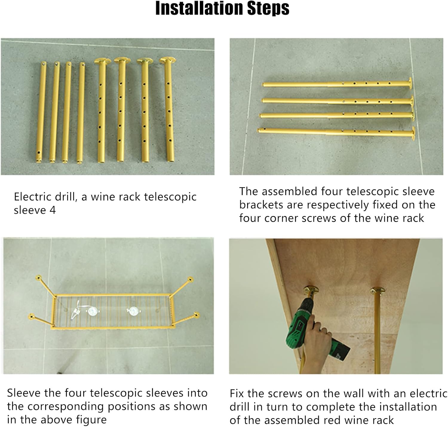 2-Layer Industrial Wine Rack with Adjustable Metal Ceiling Mount and LED Lights