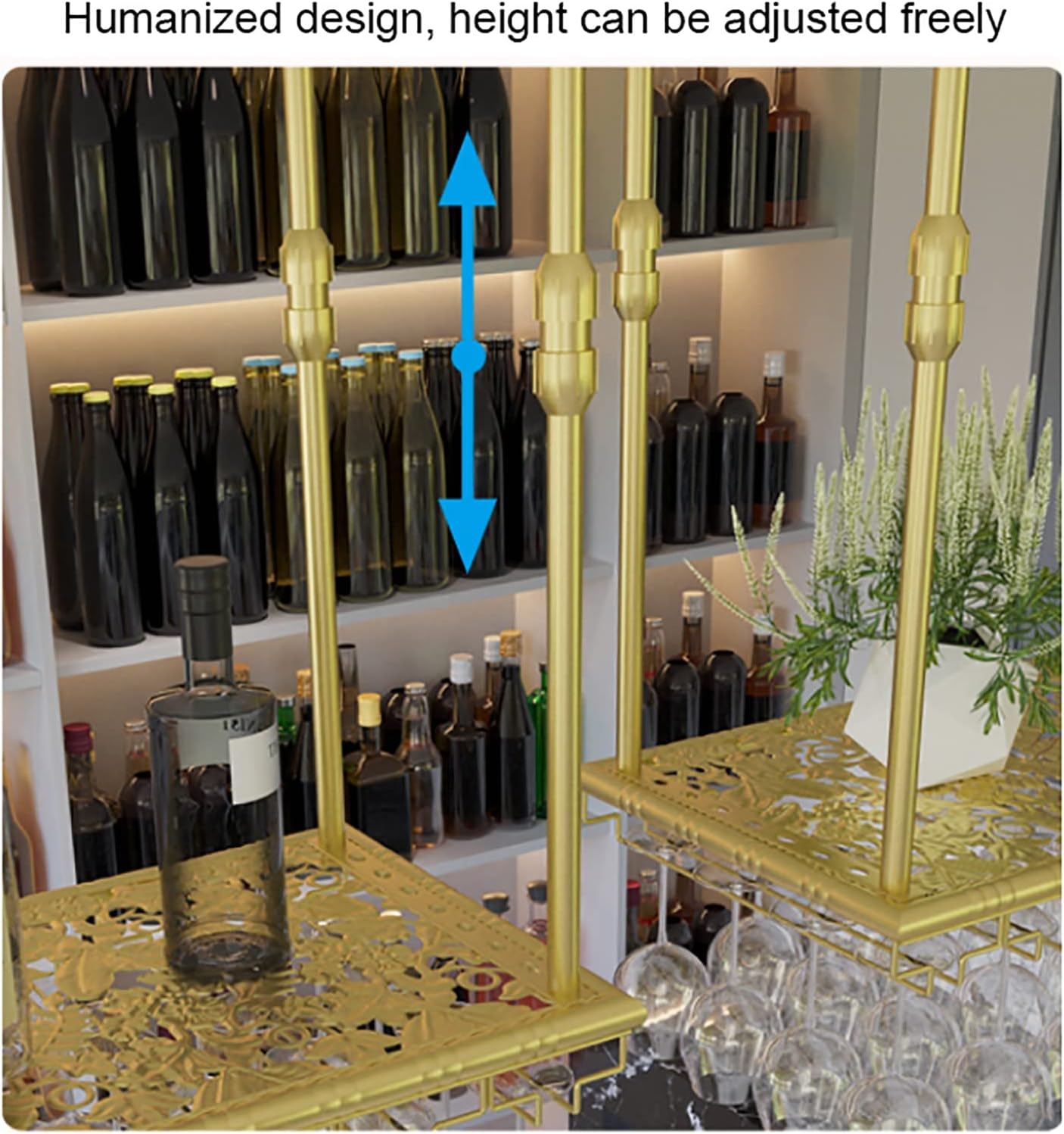 ULAINE Metal Wine Rack with Adjustable Height Gold 100cm
