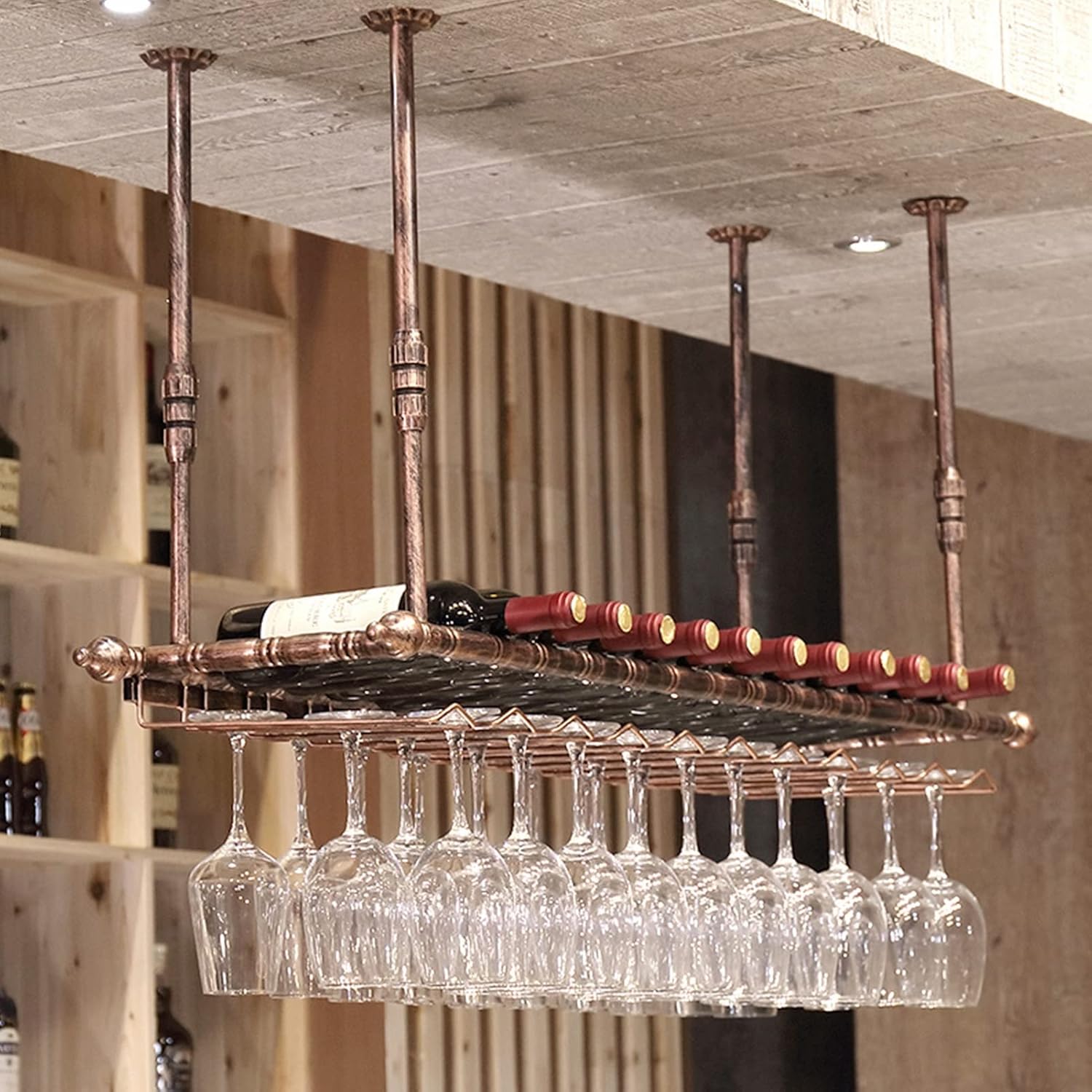 LASEVE Vintage Wine Rack with Adjustable Hanger