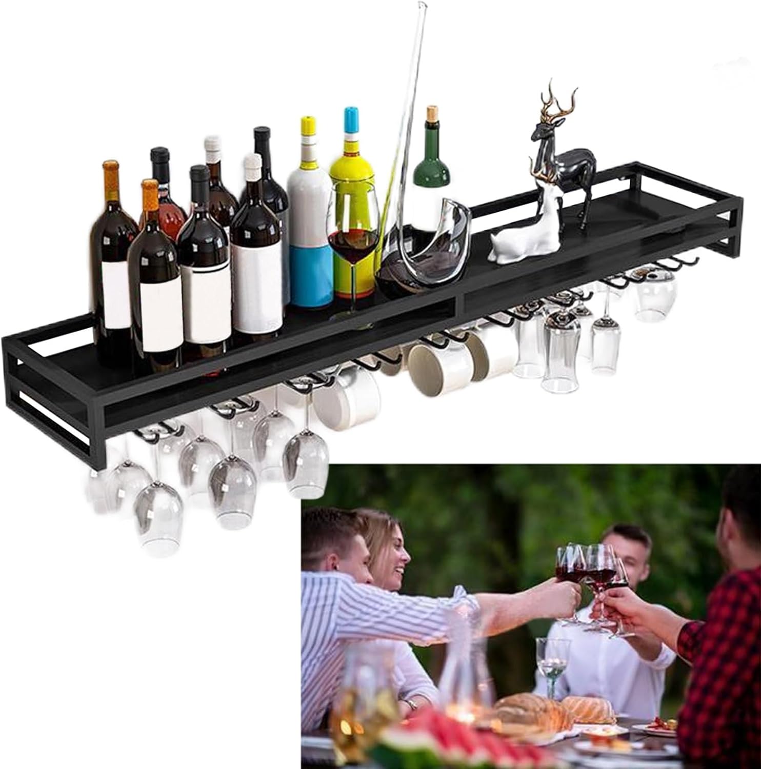 Whalebee Wall Wine Glass Hanger 5 Row Metal Rack