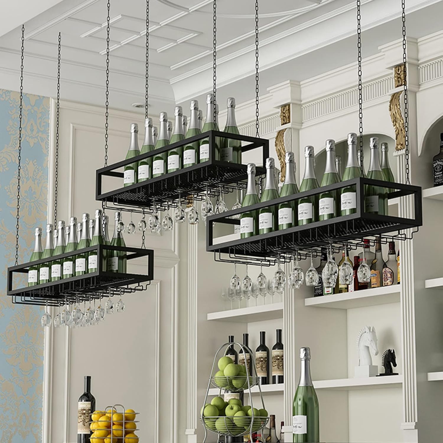 Suuim Ceiling Metal Wine Glass Rack - Adjustable Stemware Holder