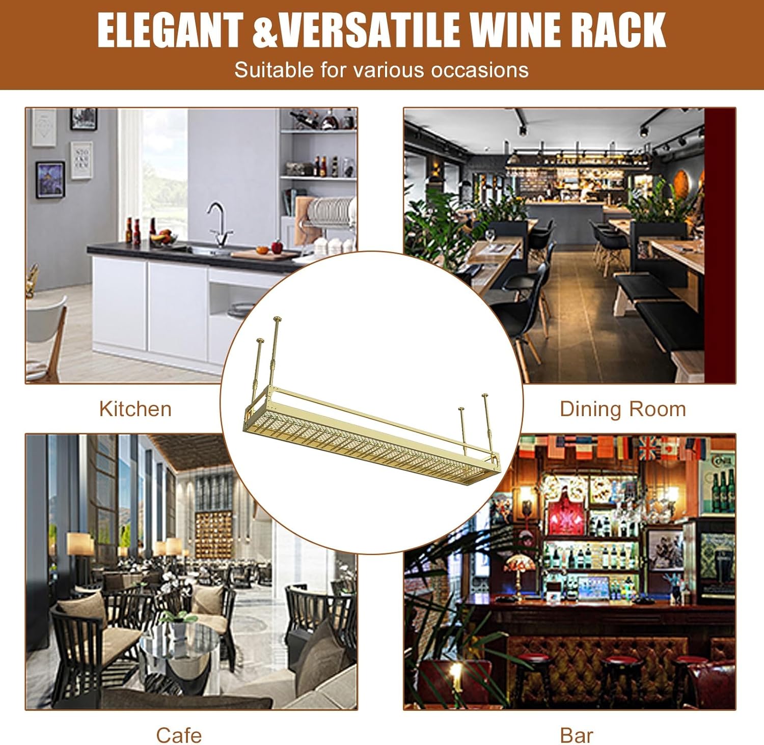 Generic Adjustable Ceiling Wine Glass Rack with LED Light
