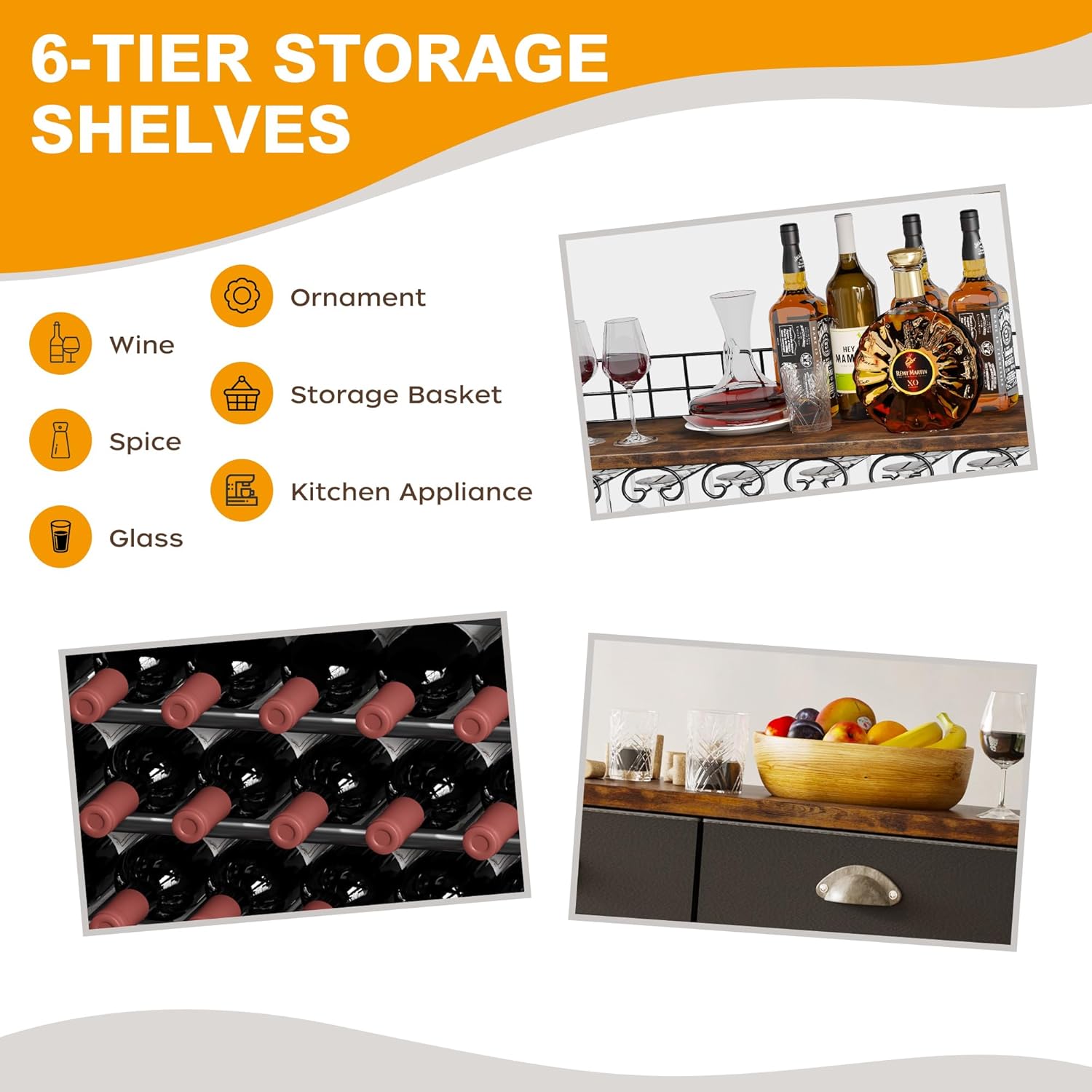 Homeiju 6-Tier Freestanding Wine Cabinet with Drawer and Storage