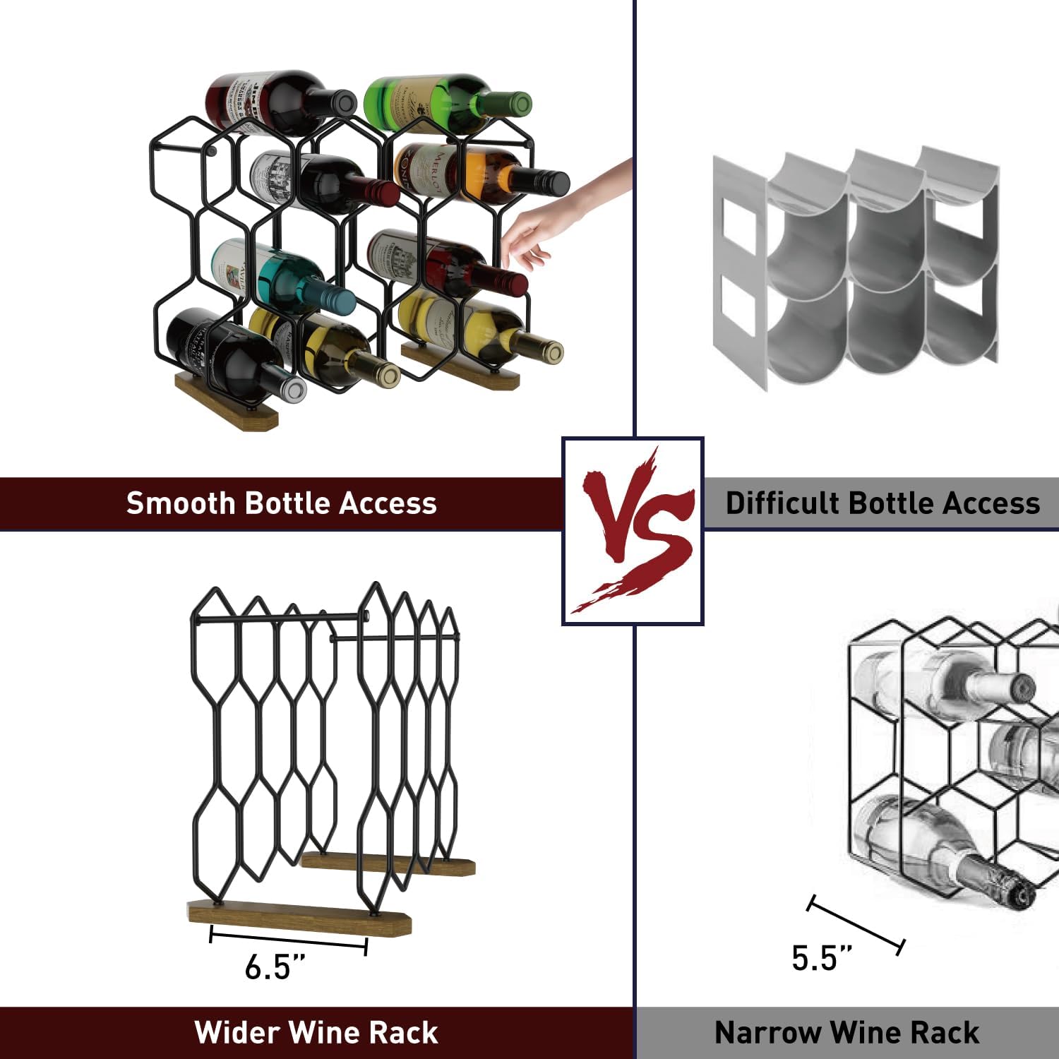 Buruis 14-Bottle Wine Rack with Acacia Base