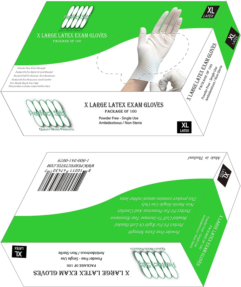 Perfect Stix New Disposable Extra Large Latex Gloves 100 CT Box