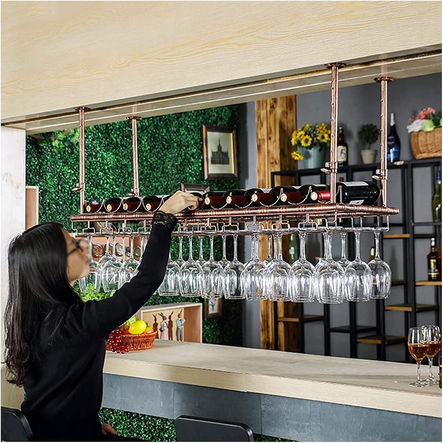 ALDEPO Wall-Mounted Wine Rack with Glass Holder