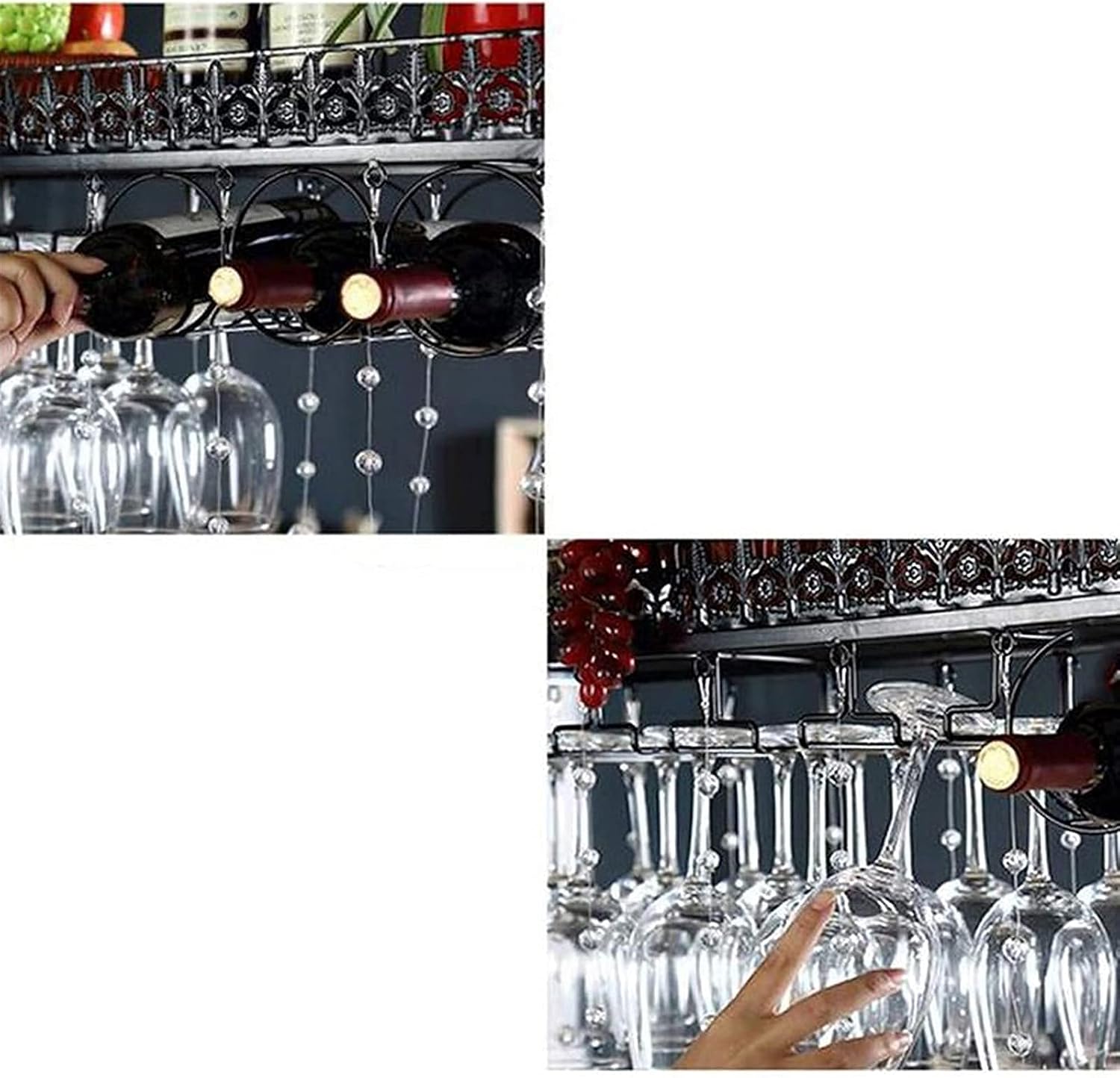 Wall Mounted Wine Rack with Crystal Pendant for Bars and Kitchens