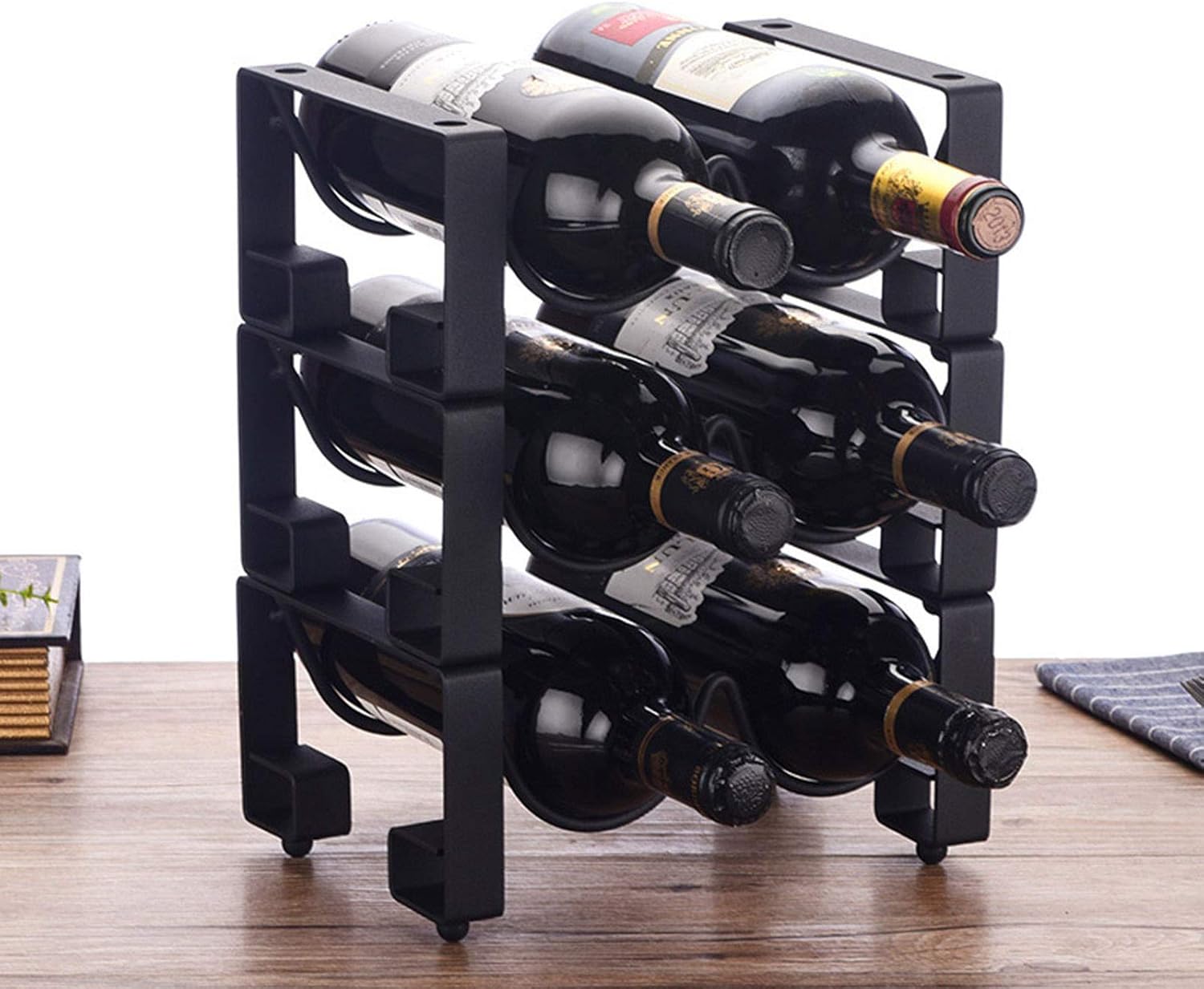 3 Tier Wine Rack for 6 Bottles Stackable Design