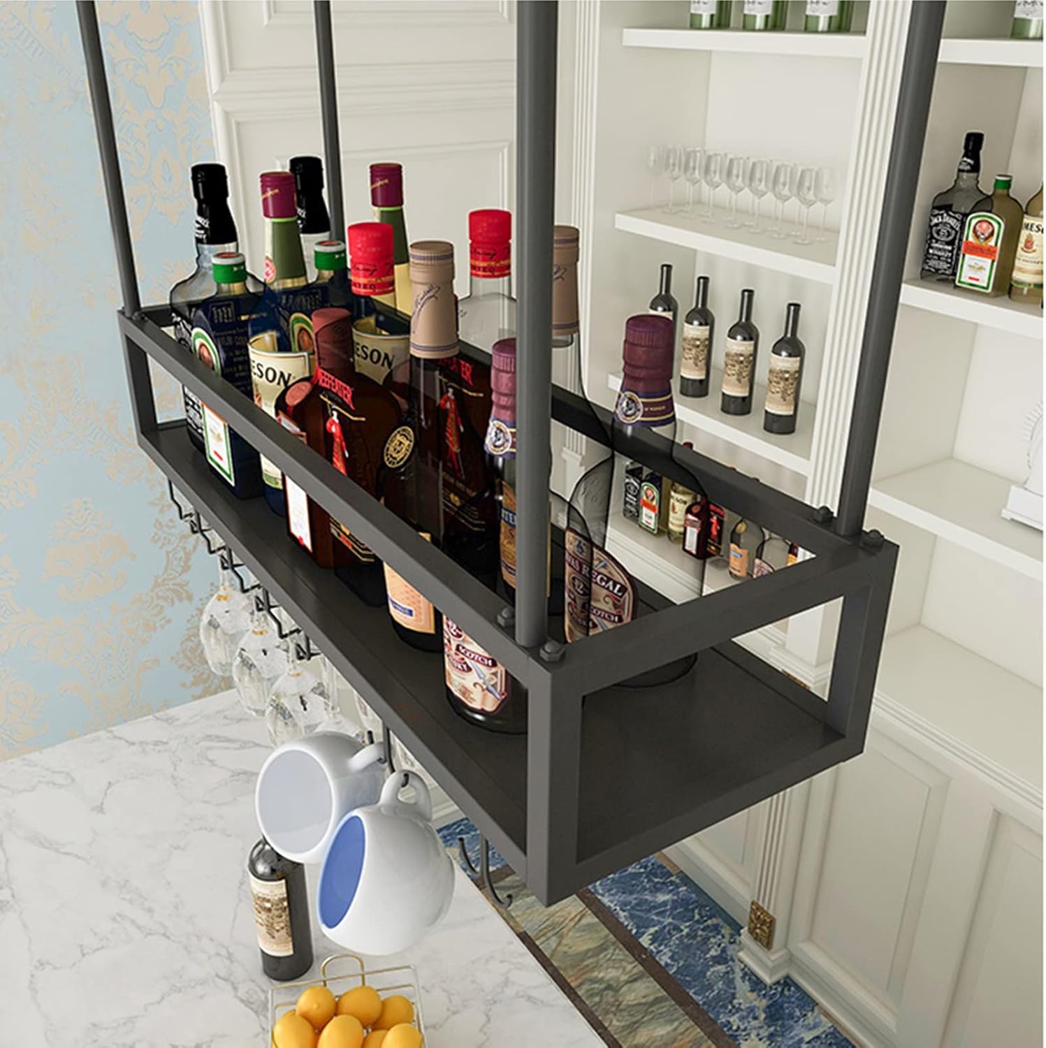 Suuim Adjustable Wine Glass Holder Black Iron Stemware Rack