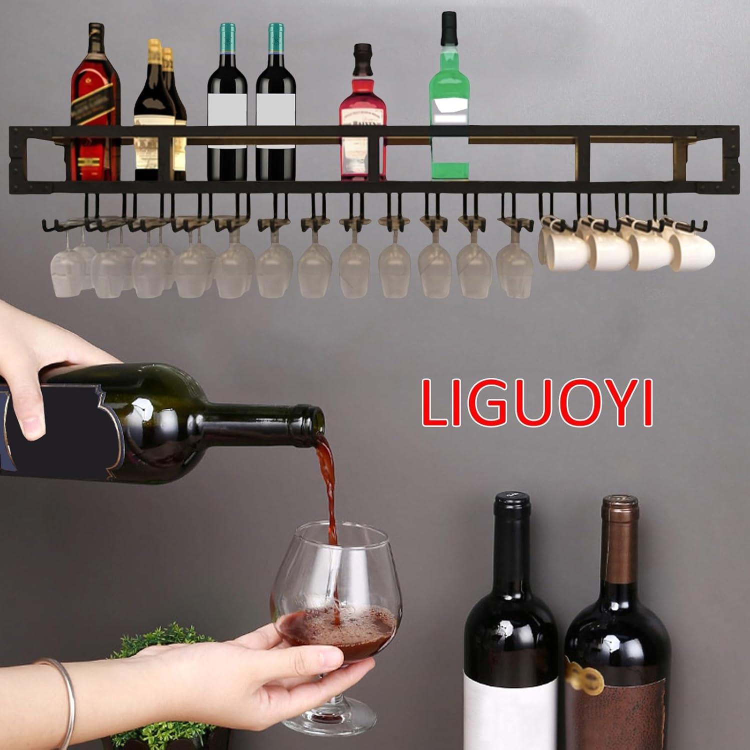 LIGUOYI Wall Mounted Wine Glass Rack with Hanger