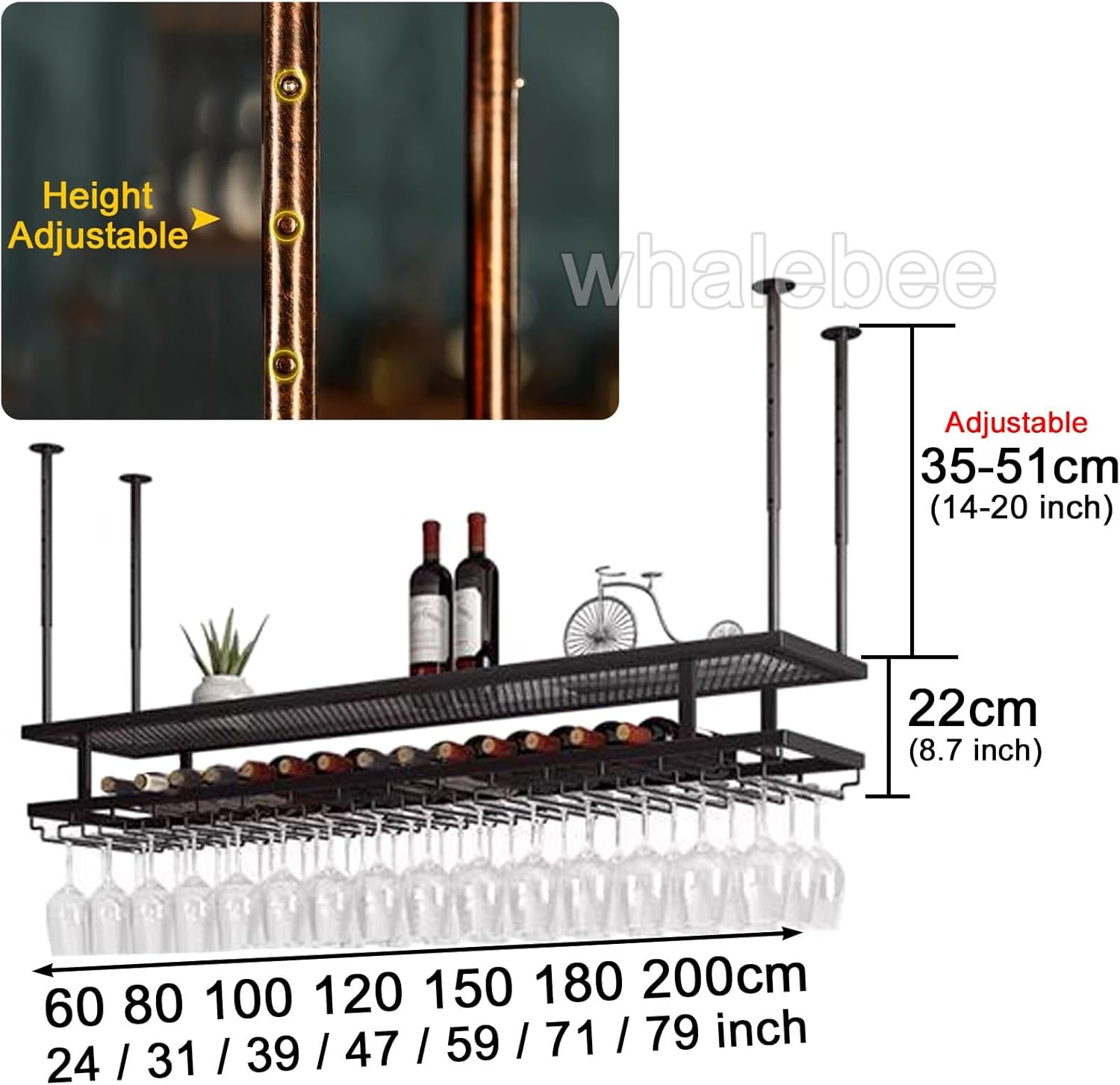 Whalebee Adjustable Wine Glass Holder Storage Rack