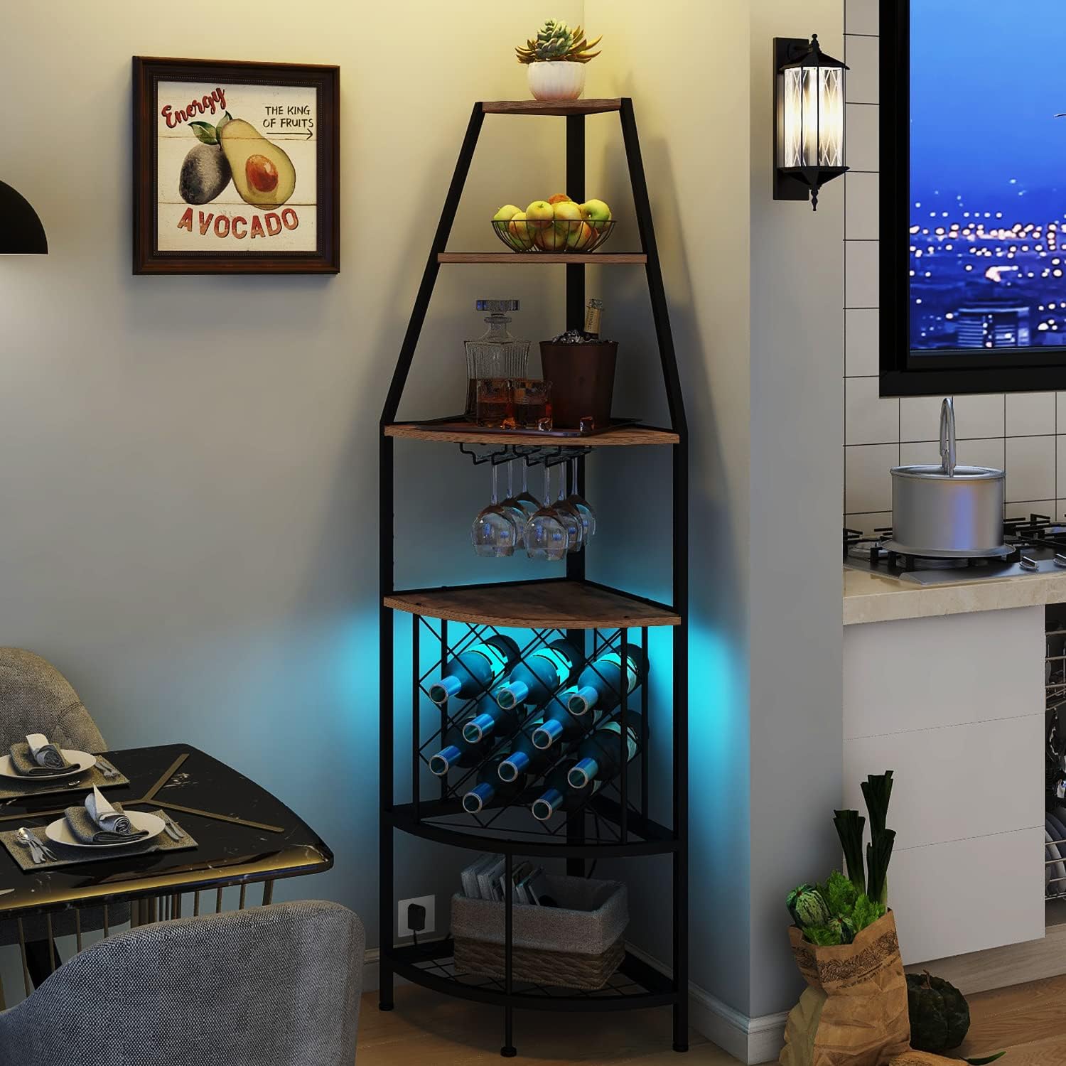 Espelism 5-Tier Corner Wine Rack with LED Light 1